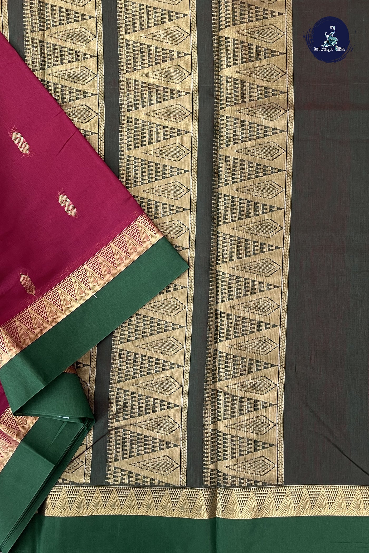Maroon Madisar Semi Silk Cotton Saree With Zari Buttas Pattern
