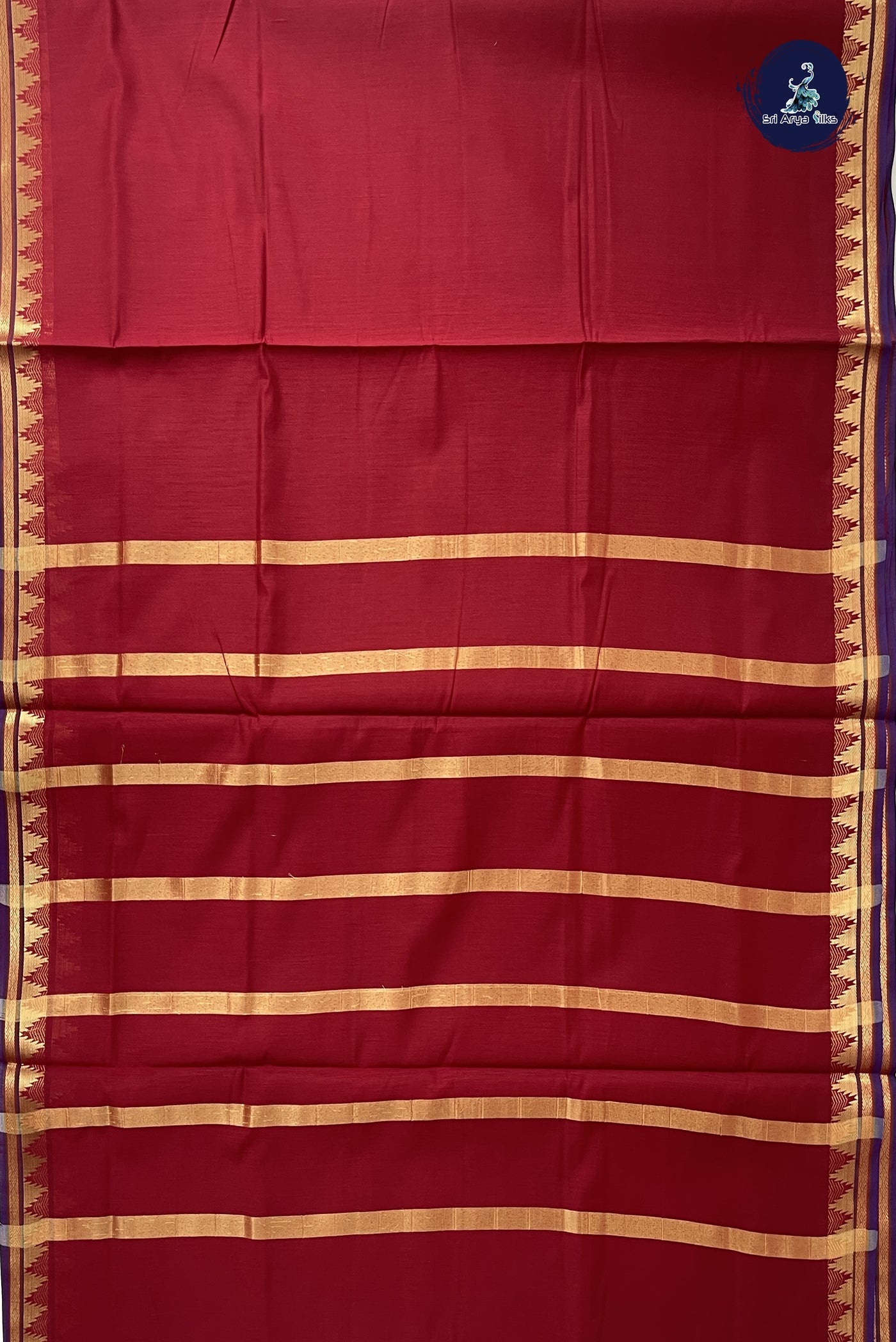 Maroon Madisar Semi Silk Cotton Saree With Plain Pattern