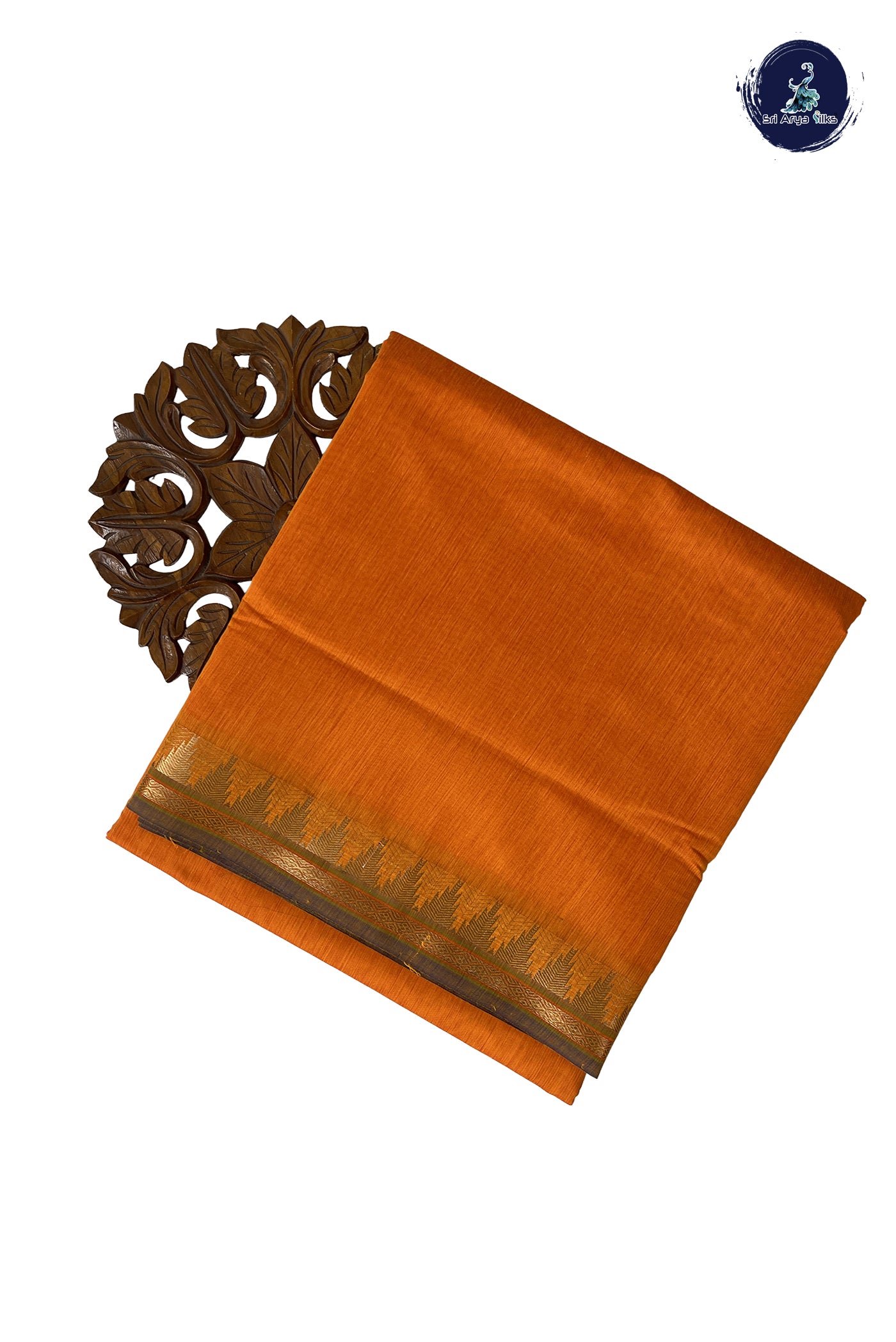 Yellowish Orange Madisar Semi Silk Cotton Saree With Plain Pattern