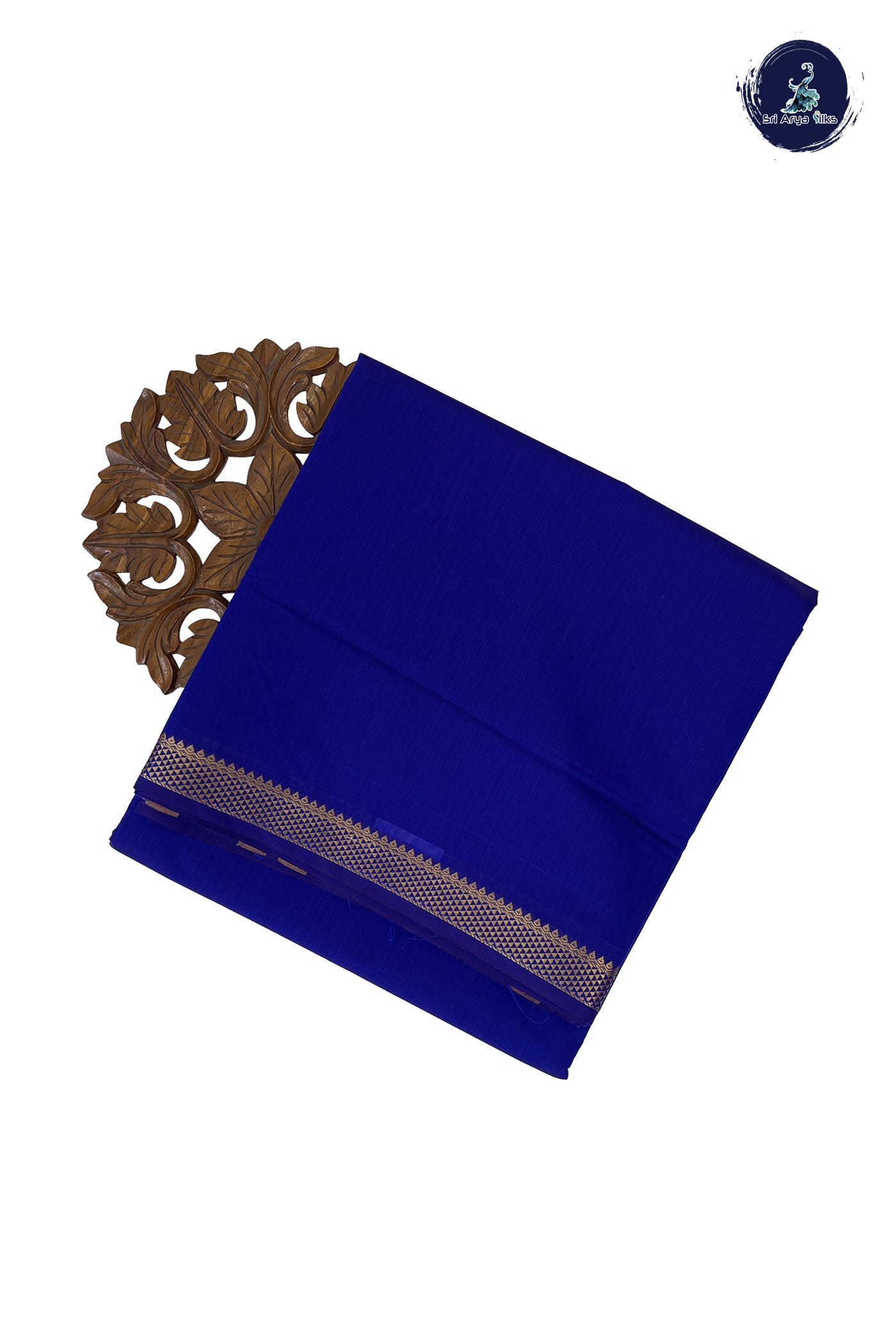 Dark Blue Madisar Semi Silk Cotton Saree With Plain Pattern