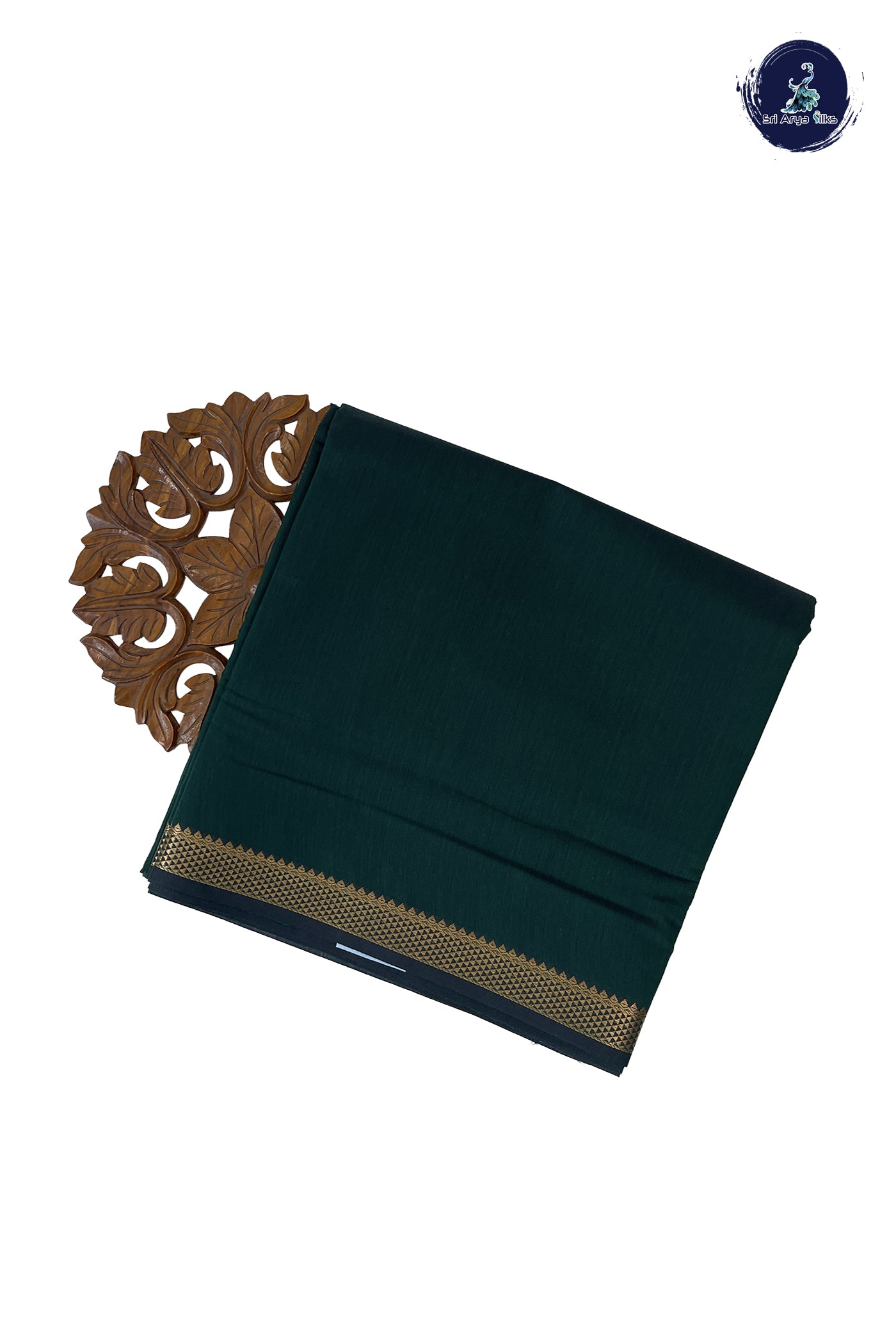 Dark Green Madisar Semi Silk Cotton Saree With Plain Pattern