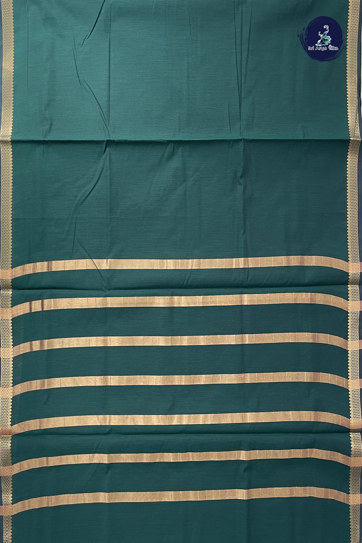 Dark Green Madisar Semi Silk Cotton Saree With Plain Pattern