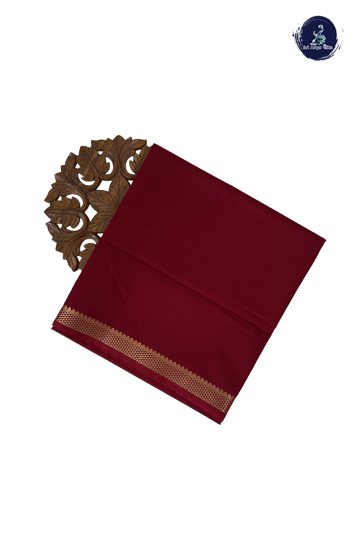 Maroon Madisar Semi Silk Cotton Saree With Plain Pattern