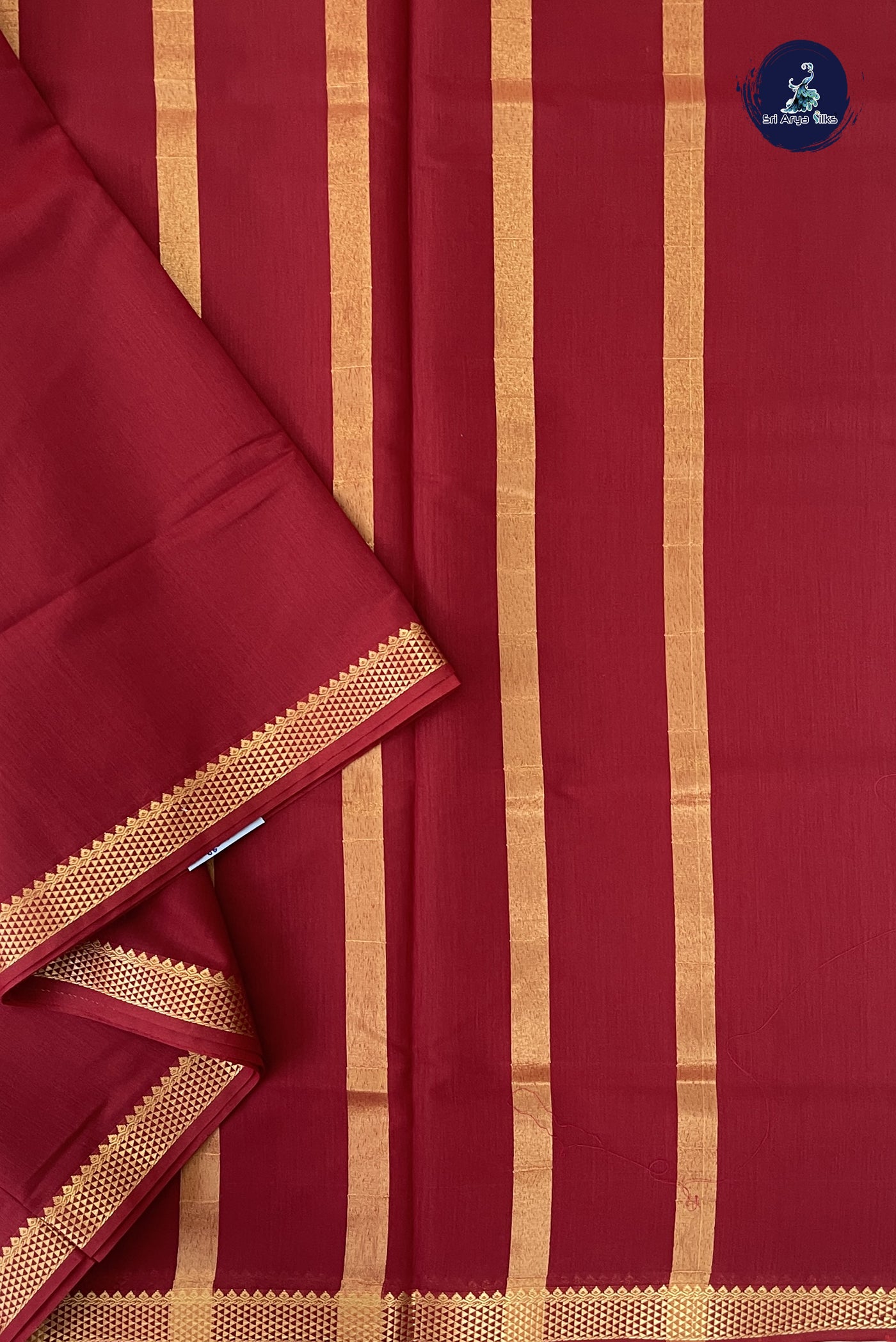 Maroon Madisar Semi Silk Cotton Saree With Plain Pattern