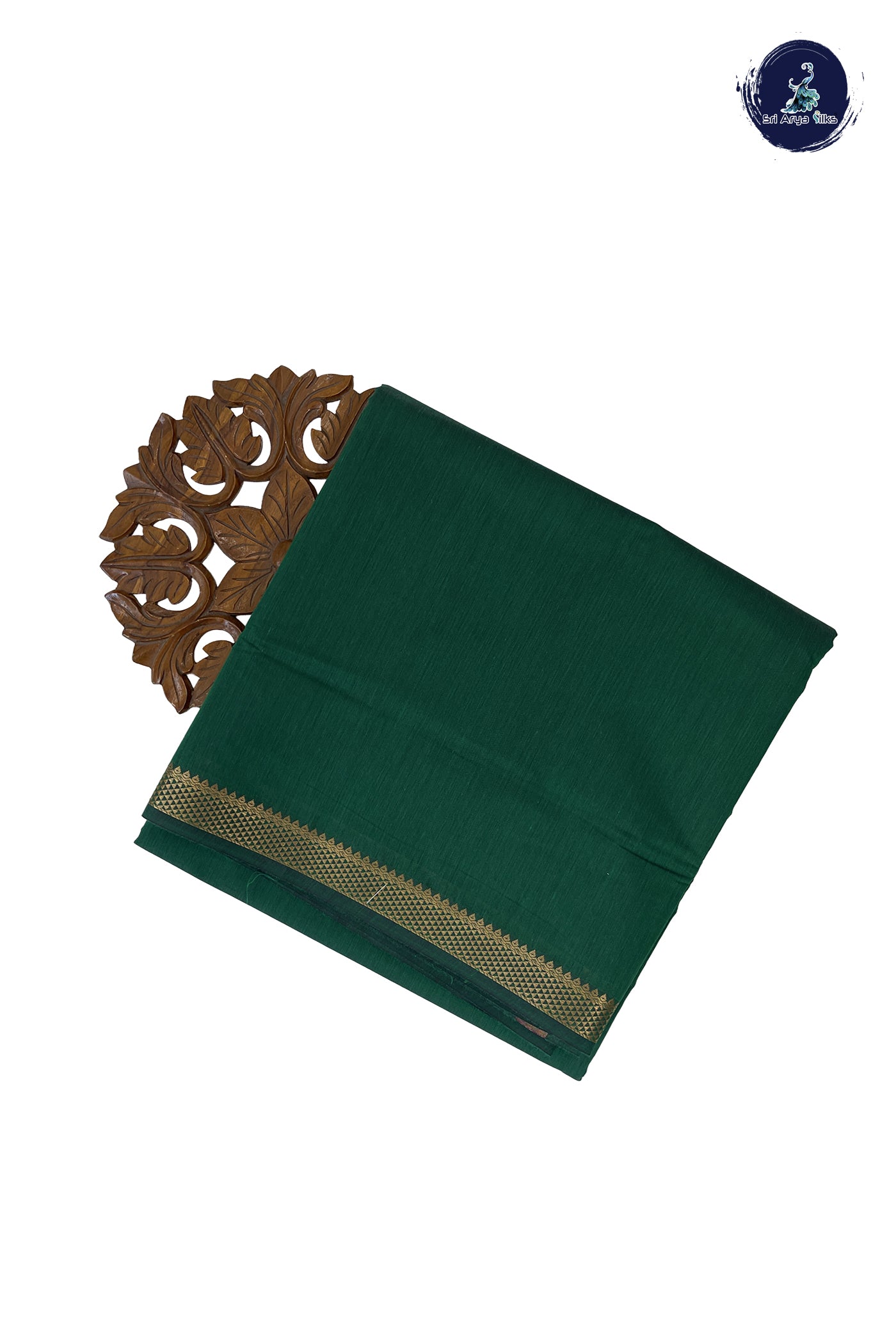 Green Madisar Semi Silk Cotton Saree With Plain Pattern
