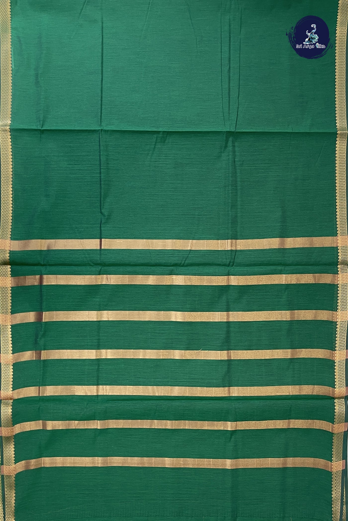 Green Madisar Semi Silk Cotton Saree With Plain Pattern