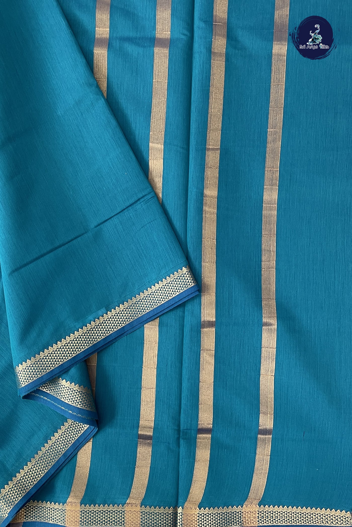 Sapphire Blue Madisar Semi Silk Cotton Saree With Plain Pattern