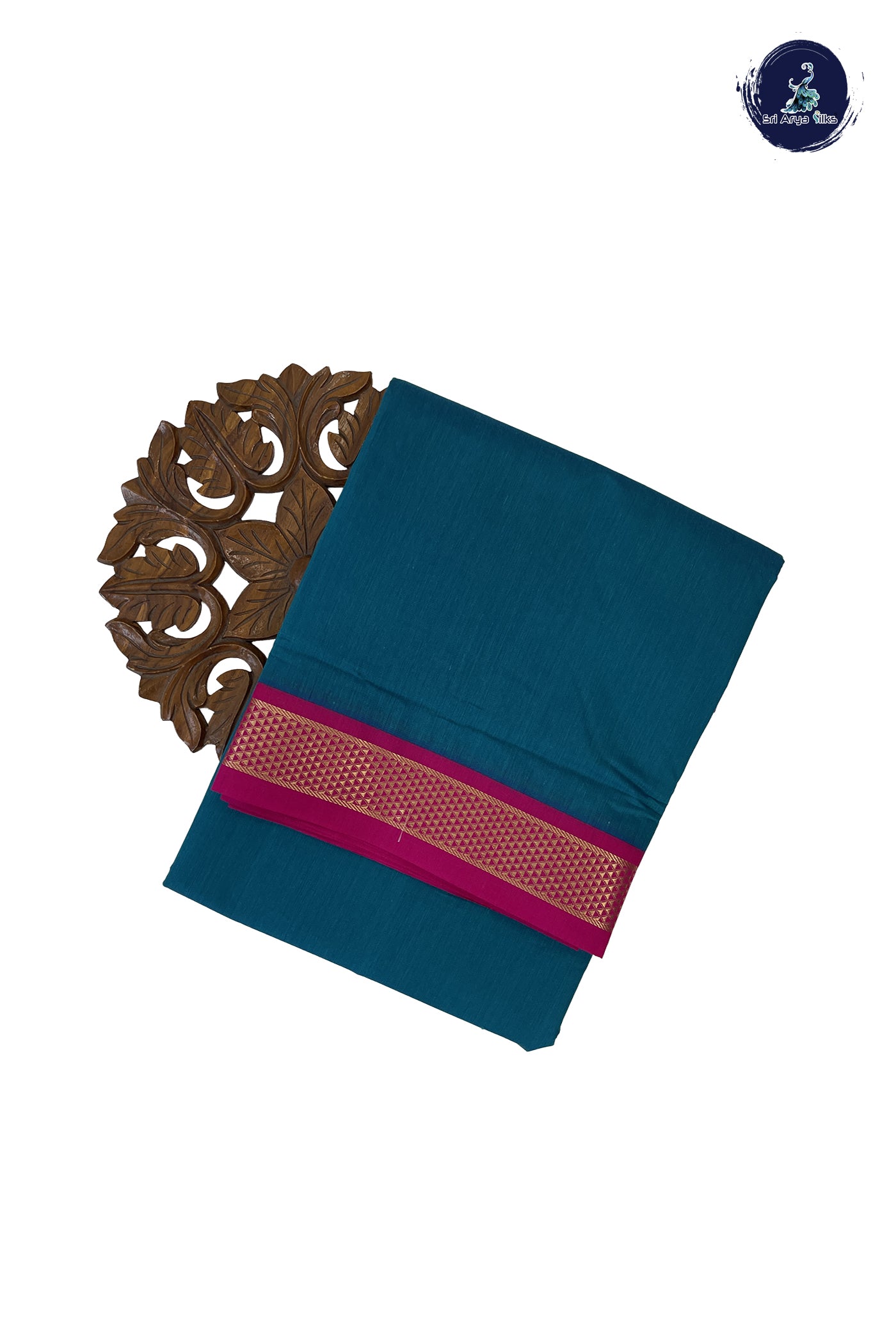 Sapphire Green Madisar Semi Silk Cotton Saree With Plain Pattern