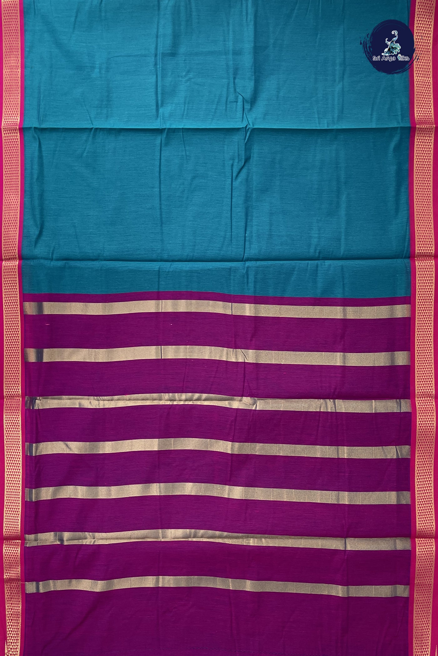 Sapphire Green Madisar Semi Silk Cotton Saree With Plain Pattern