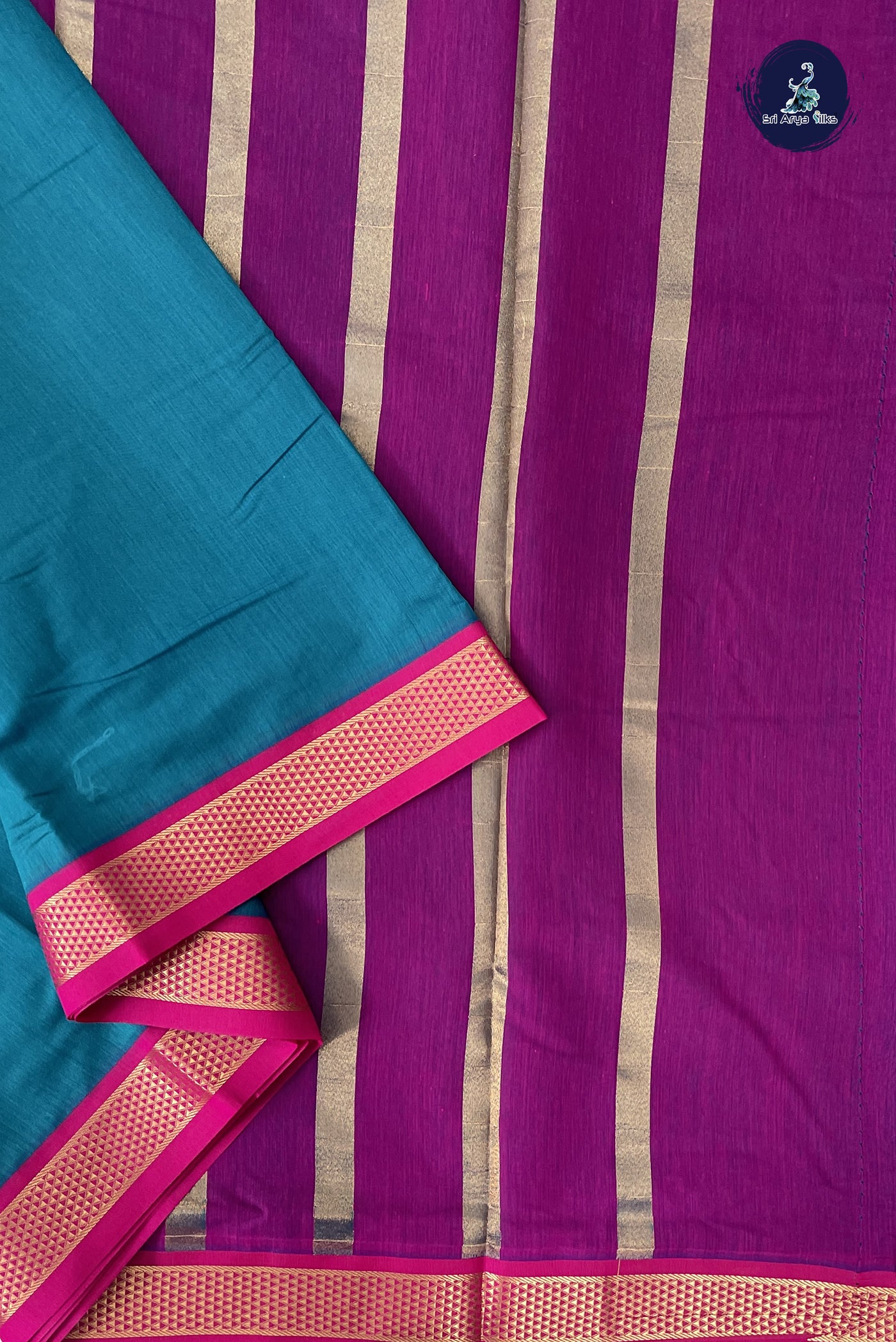 Sapphire Green Madisar Semi Silk Cotton Saree With Plain Pattern