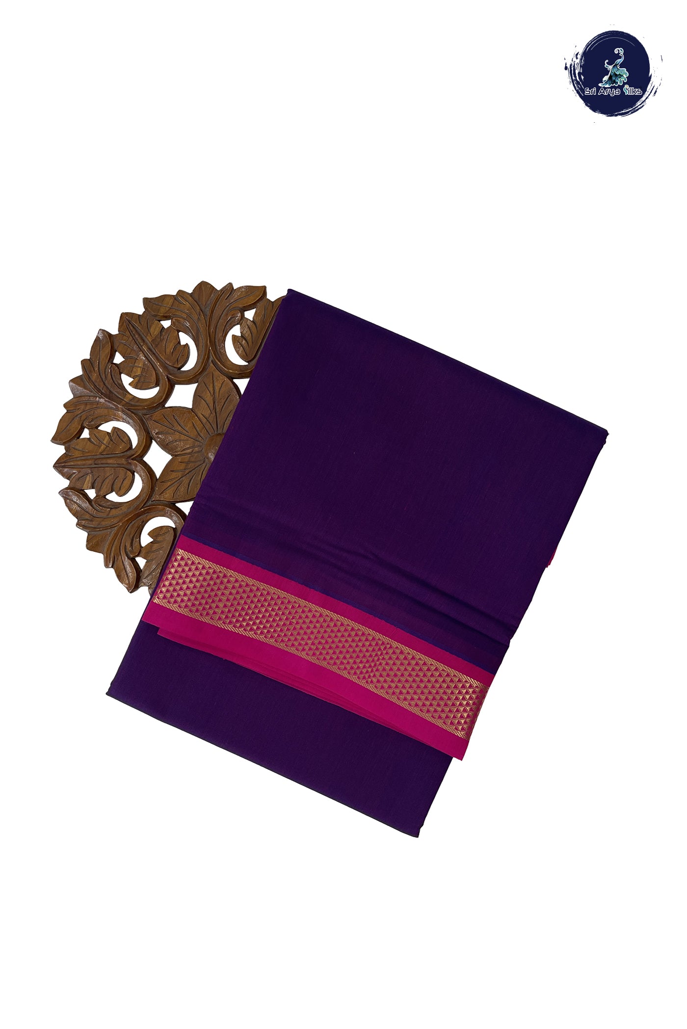Dark Brinjal Madisar Semi Silk Cotton Saree With Plain Pattern