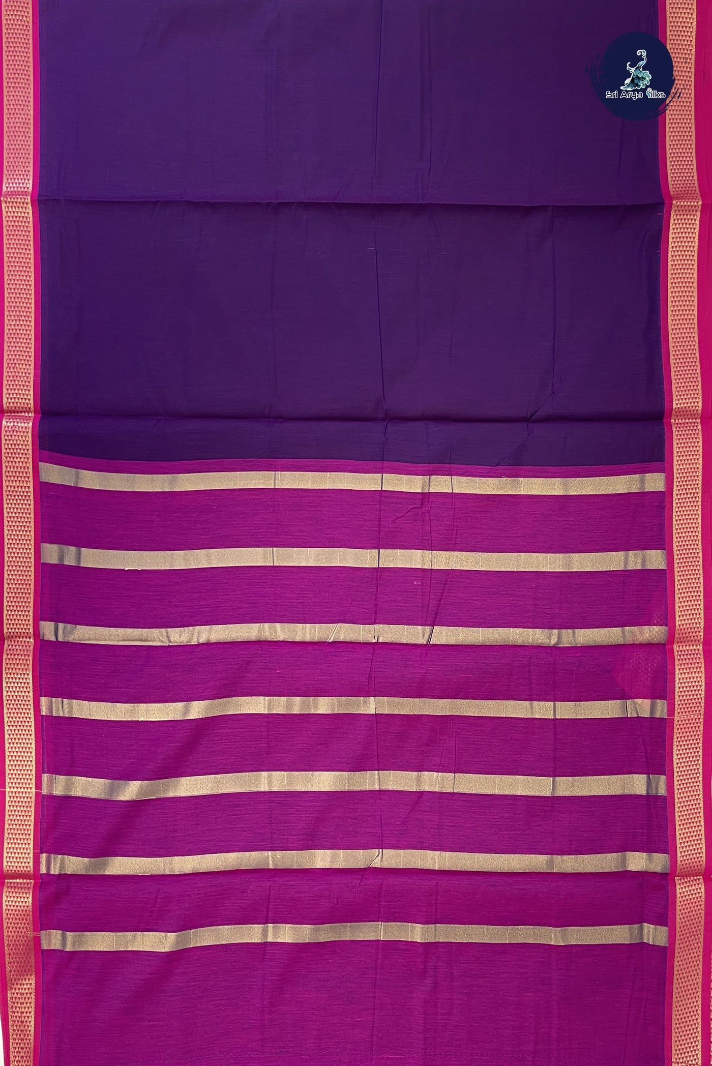 Dark Brinjal Madisar Semi Silk Cotton Saree With Plain Pattern