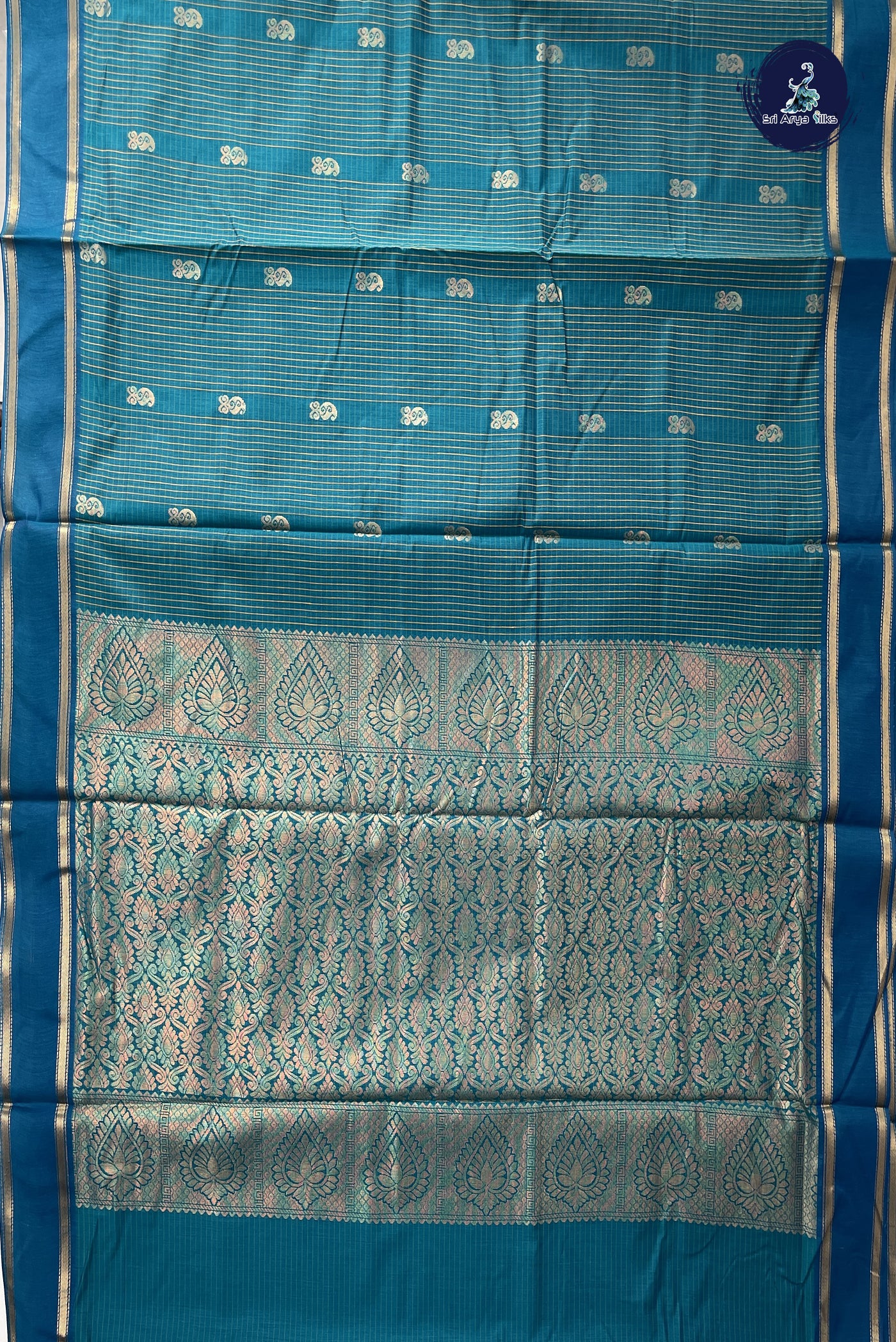 Teal Madisar Semi Silk Cotton Saree With Checked Pattern