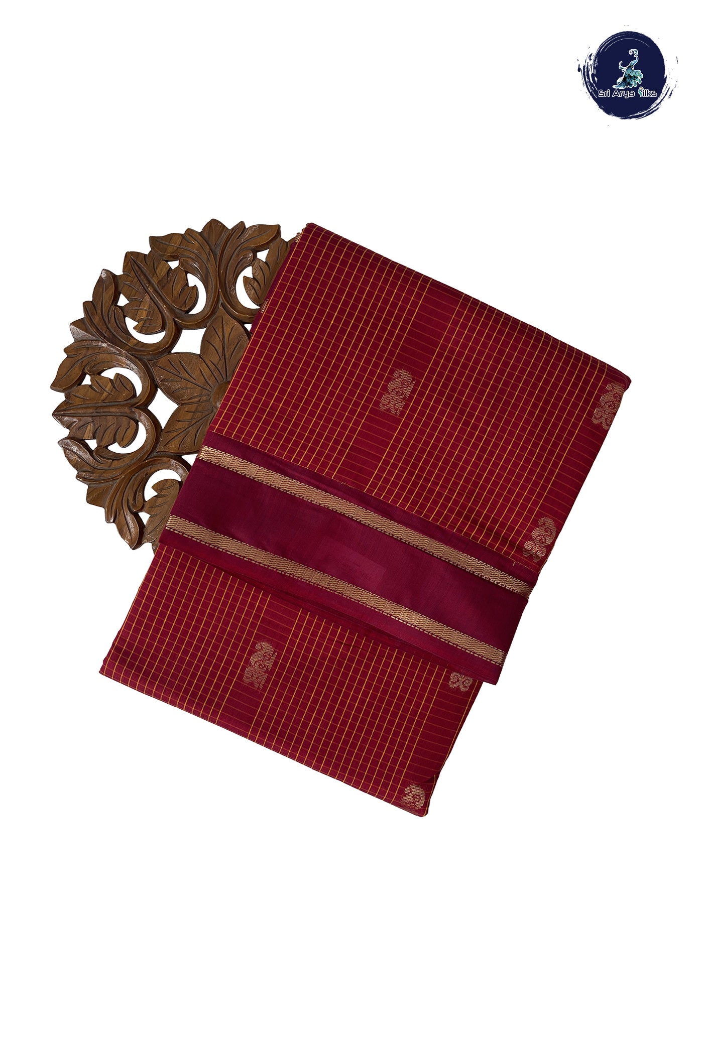 Maroon Madisar Semi Silk Cotton Saree With Checked Pattern