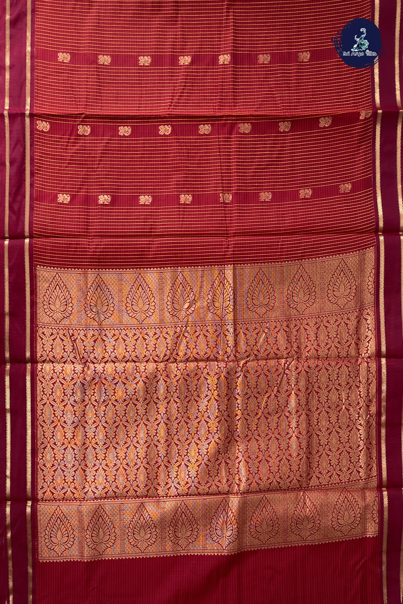 Maroon Madisar Semi Silk Cotton Saree With Checked Pattern
