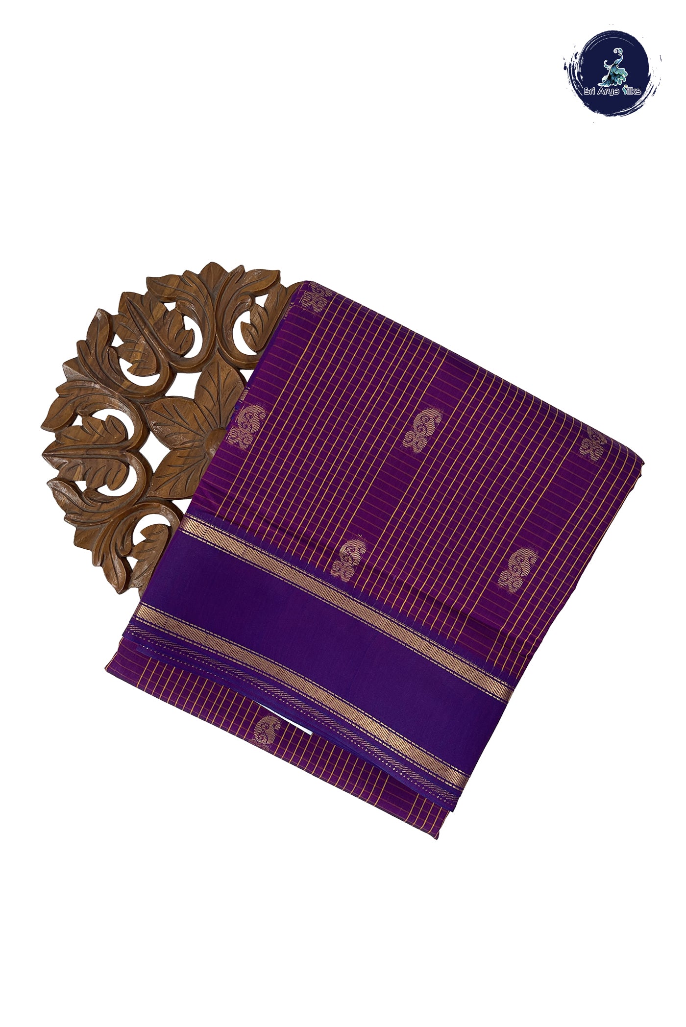 Dual Tone Purple Madisar Semi Silk Cotton Saree With Checked Pattern