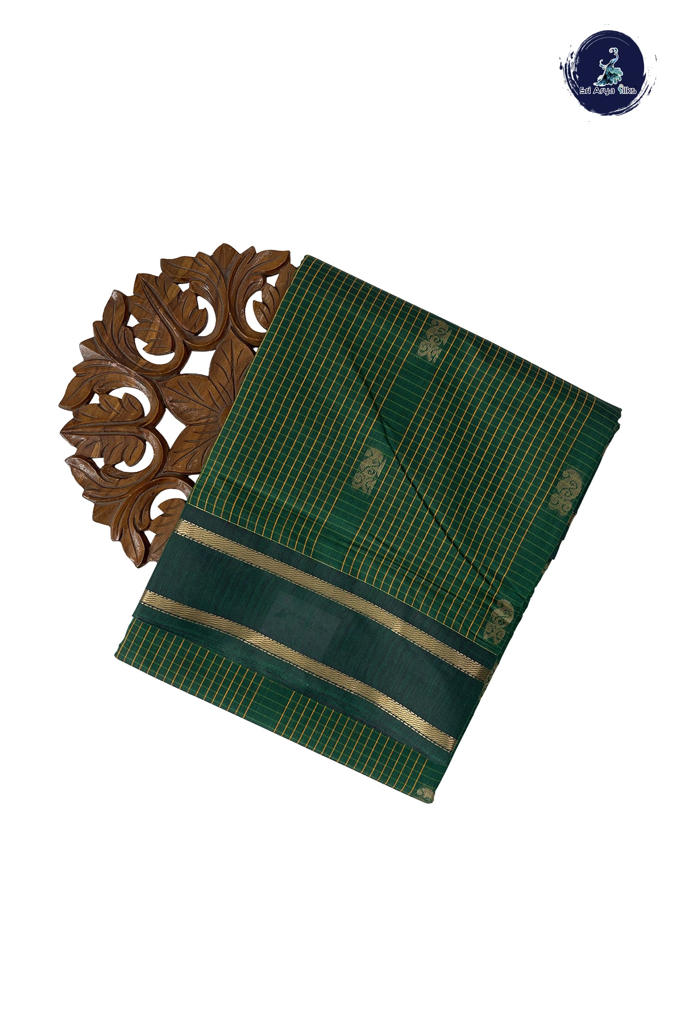 Dark Green Madisar Semi Silk Cotton Saree With Checked Pattern