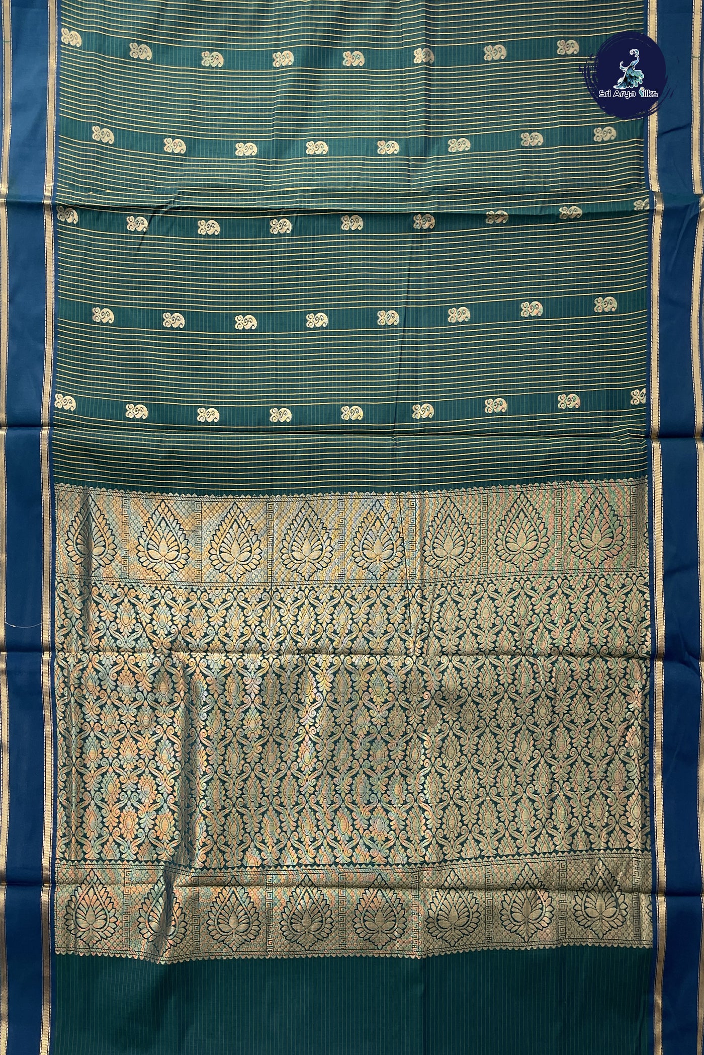 Dark Green Madisar Semi Silk Cotton Saree With Checked Pattern