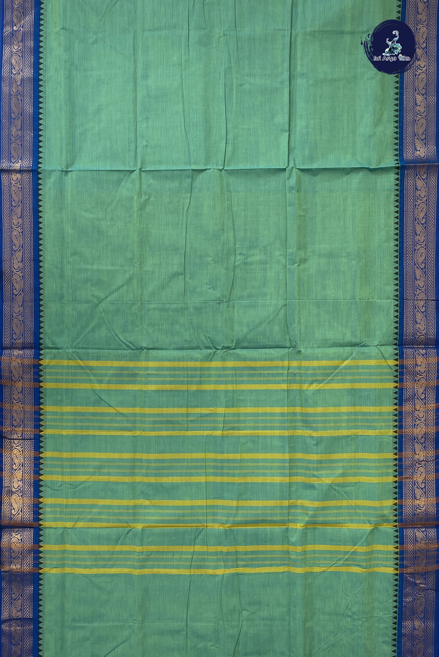 Bluish Green 10 Yards Madisar Cotton Saree With Plain Pattern