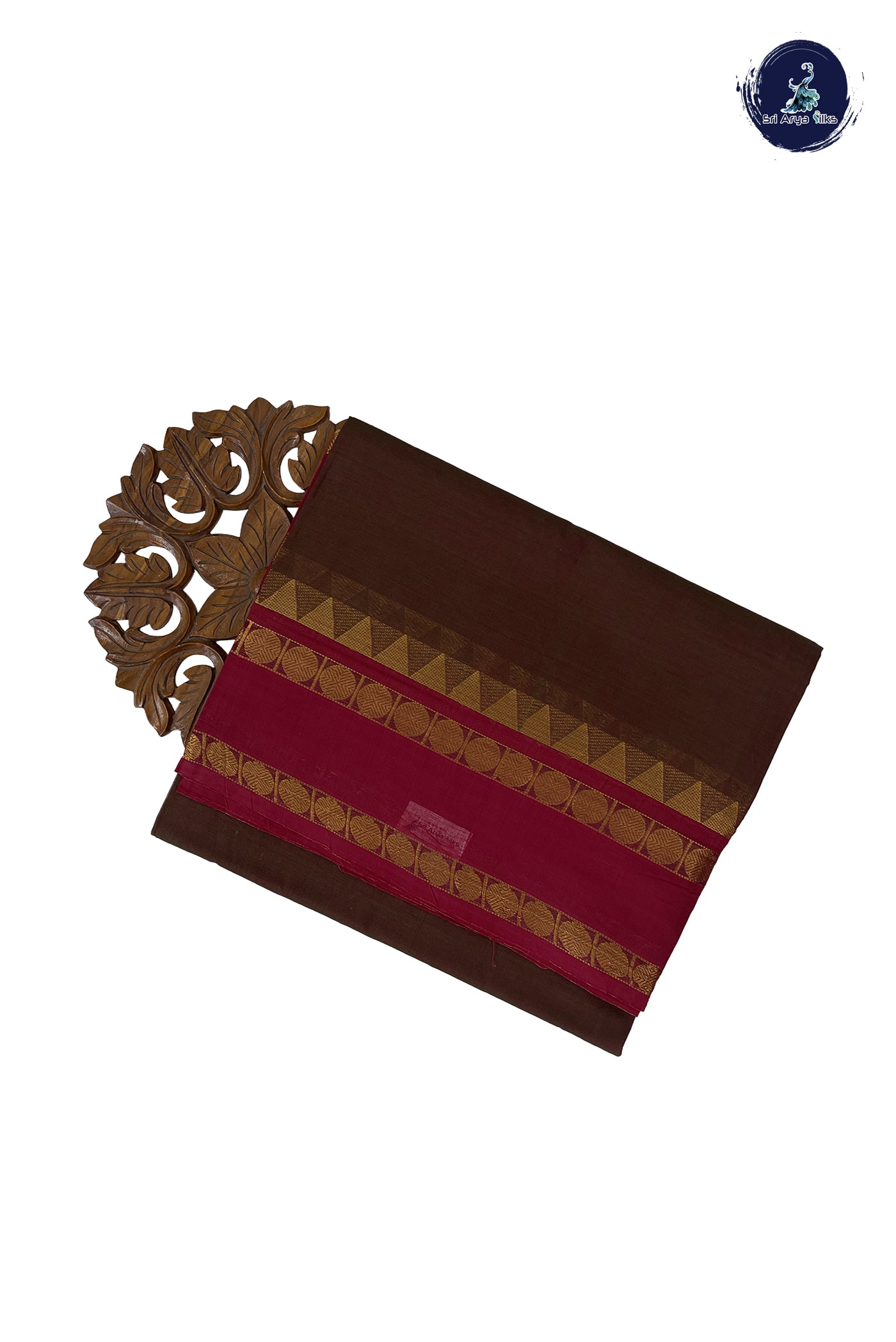 Brown 10 Yards Madisar Cotton Saree With Plain Pattern