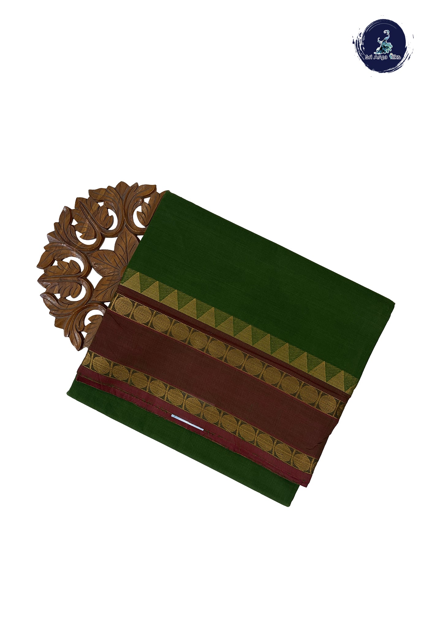 Green 10 Yards Madisar Cotton Saree With Plain Pattern