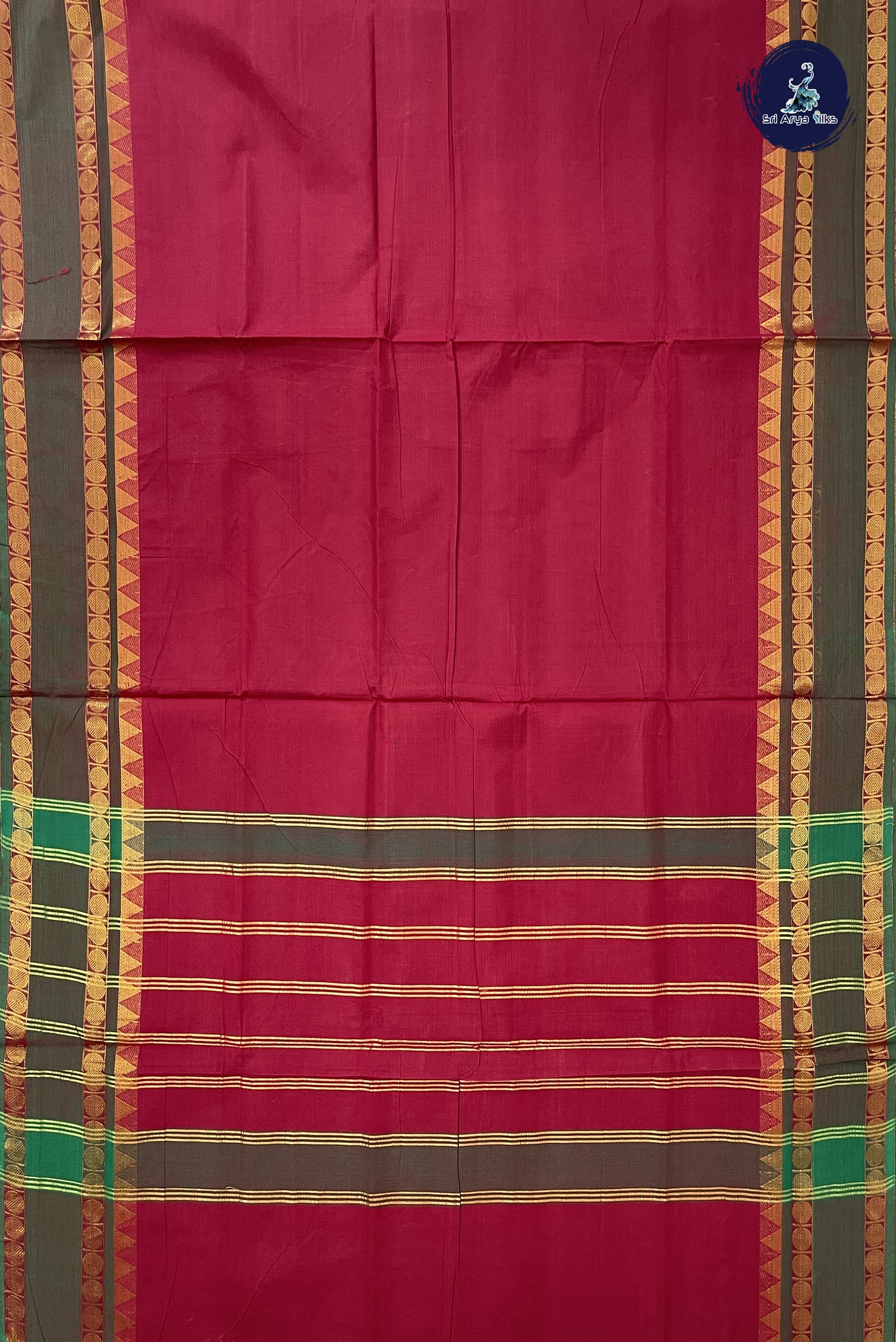 Maroon 10 Yards Madisar Cotton Saree With Plain Pattern