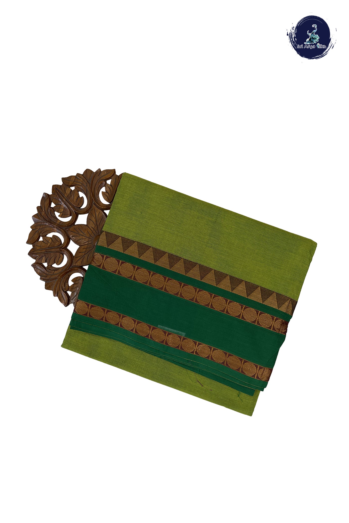 Light Green 10 Yards Madisar Cotton Saree With Plain Pattern