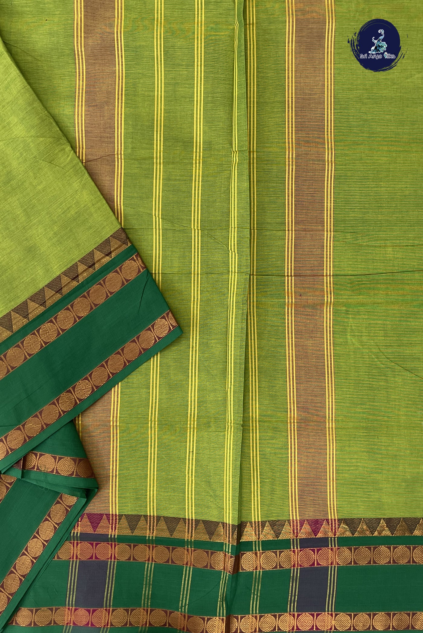 Light Green 10 Yards Madisar Cotton Saree With Plain Pattern
