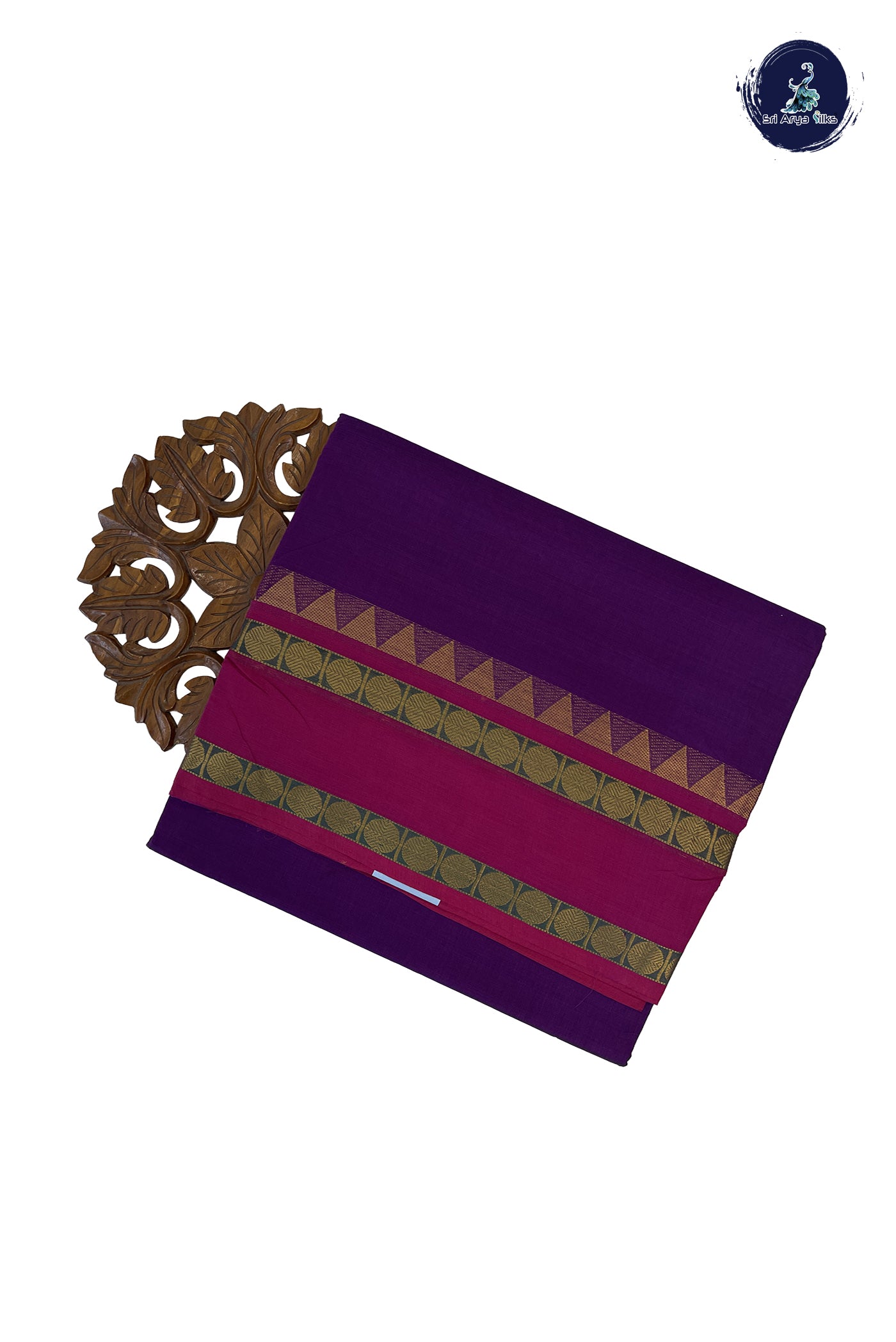 Purple 10 Yards Madisar Cotton Saree With Plain Pattern