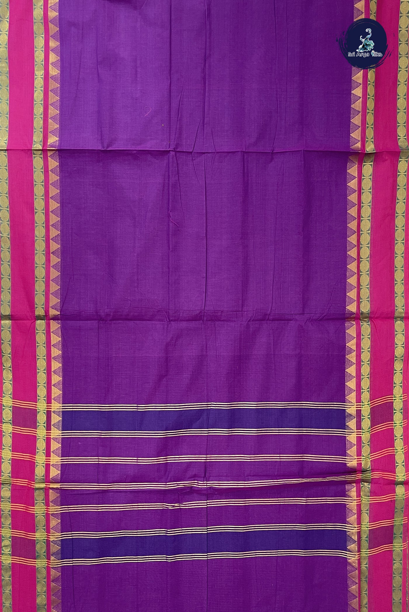 Purple 10 Yards Madisar Cotton Saree With Plain Pattern