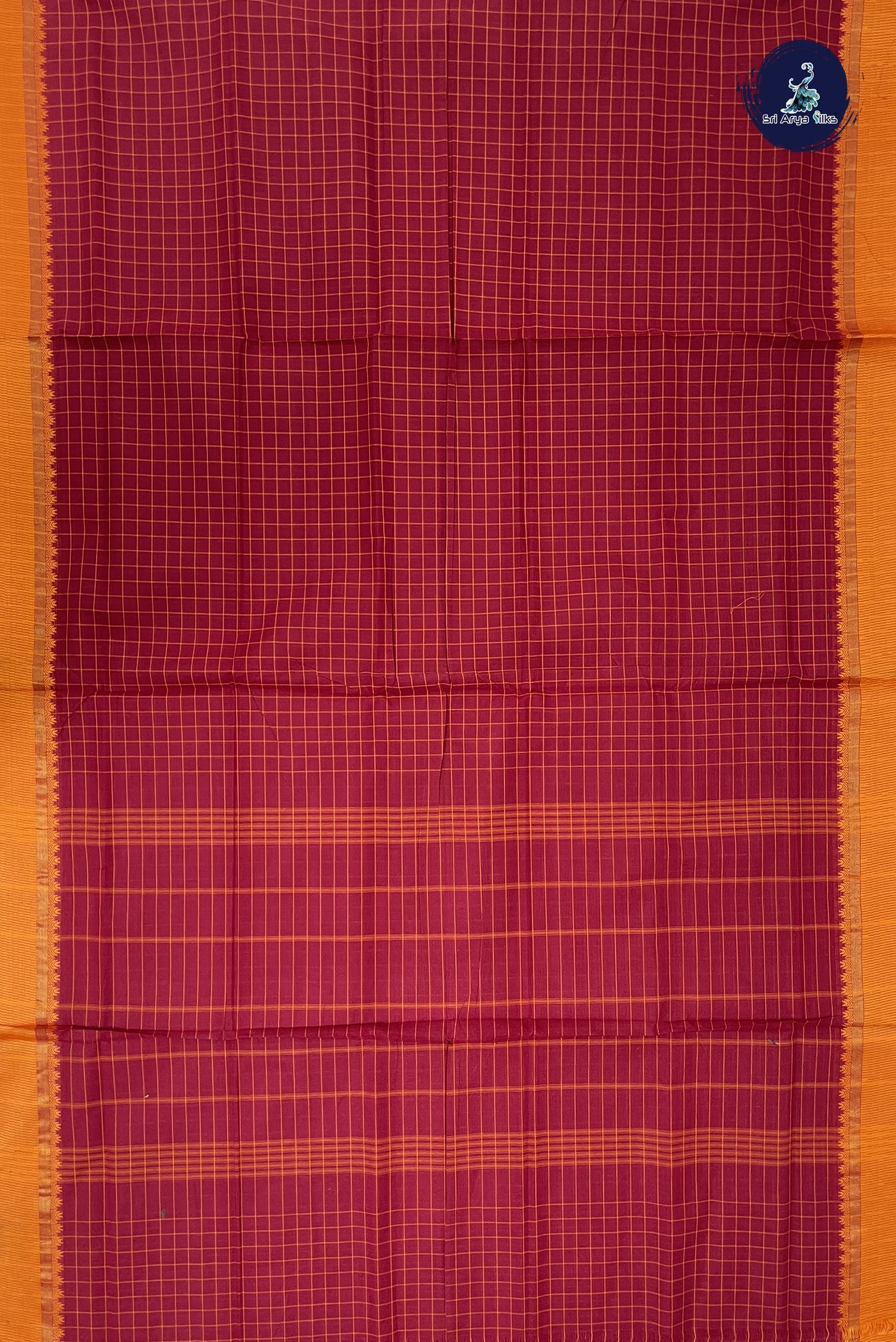 Maroon 10 Yards Madisar Cotton Saree With Checked Pattern