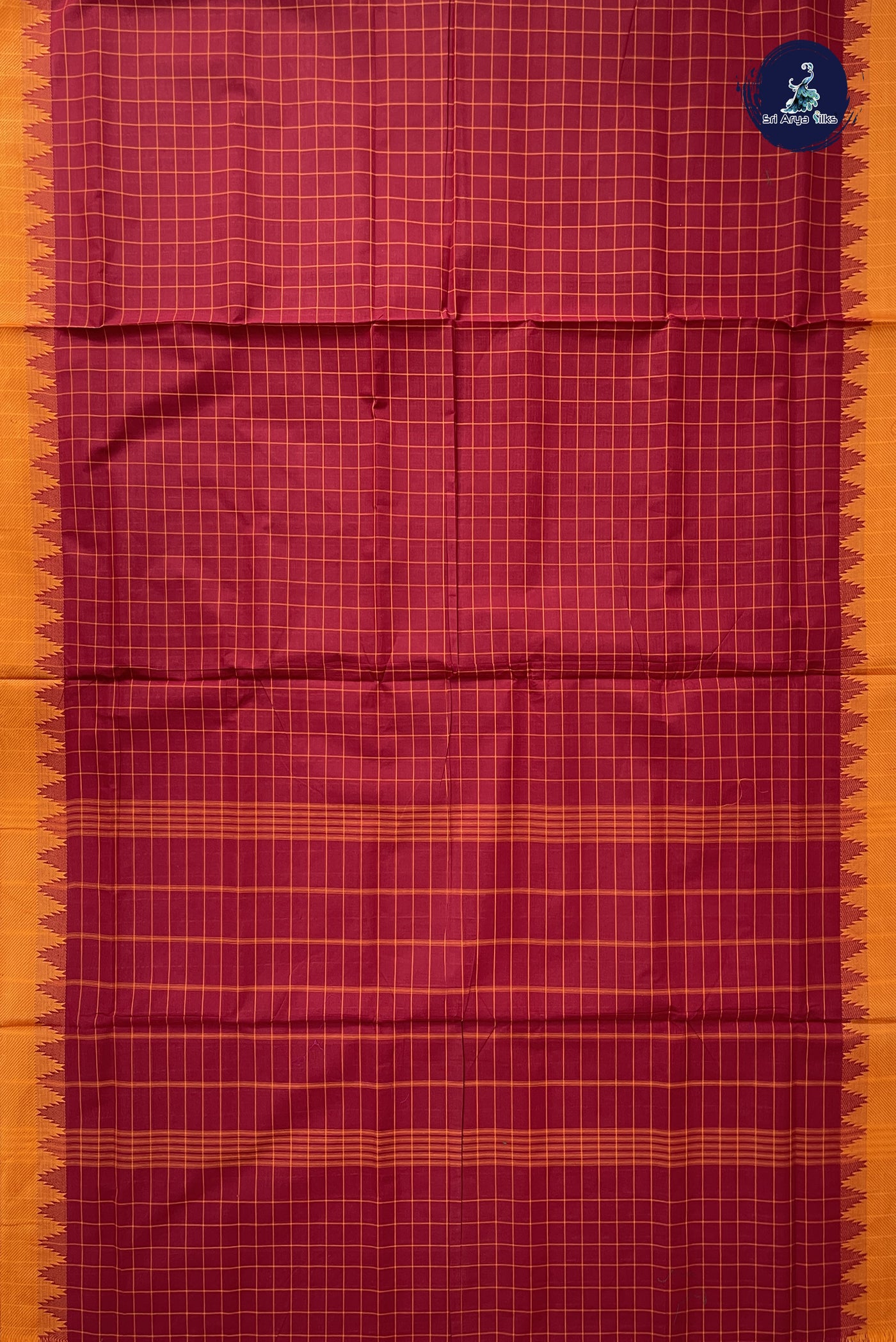 Maroon 10 Yards Madisar Cotton Saree With Checked Pattern