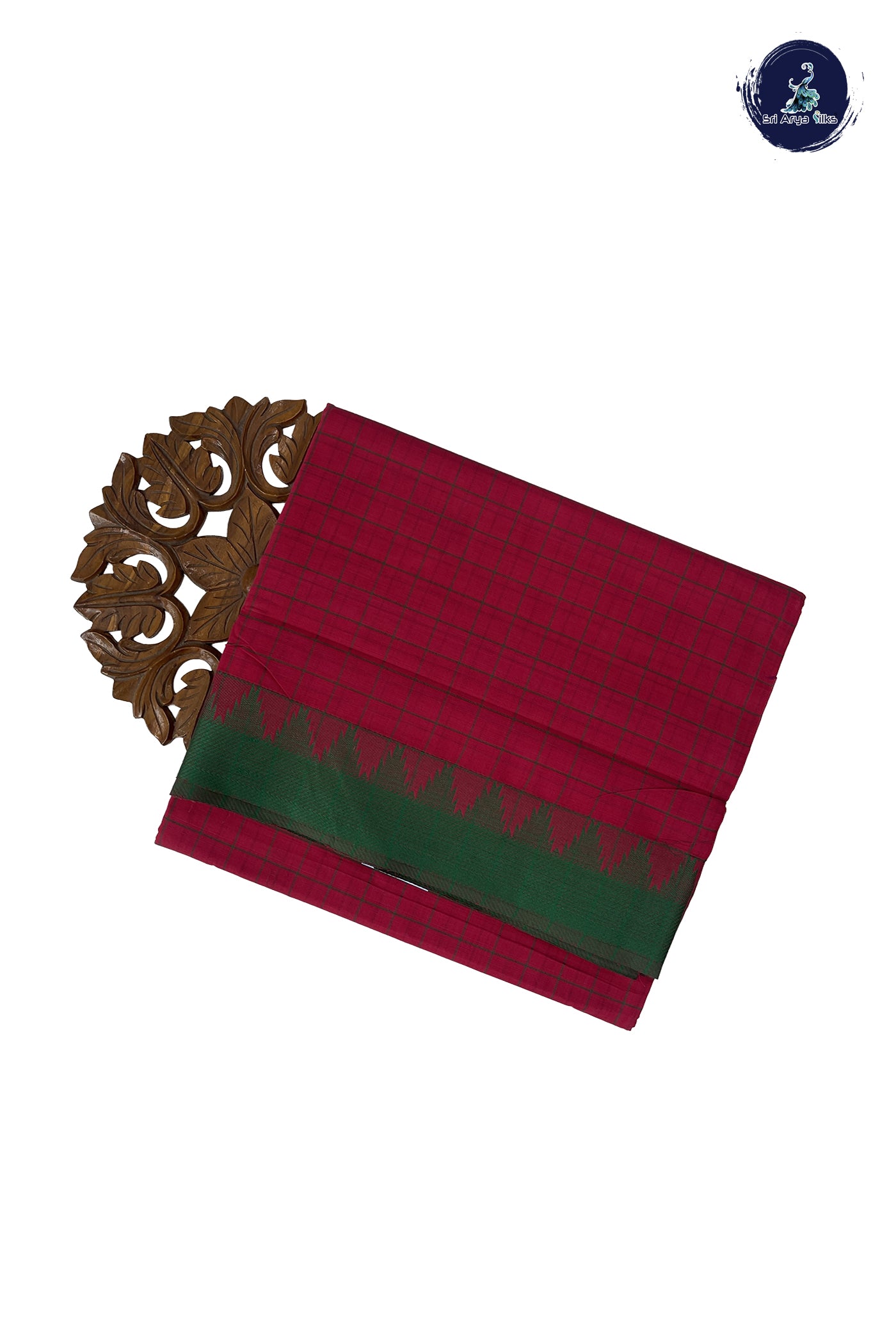 Reddish Pink 10 Yards Madisar Cotton Saree With Checked Pattern