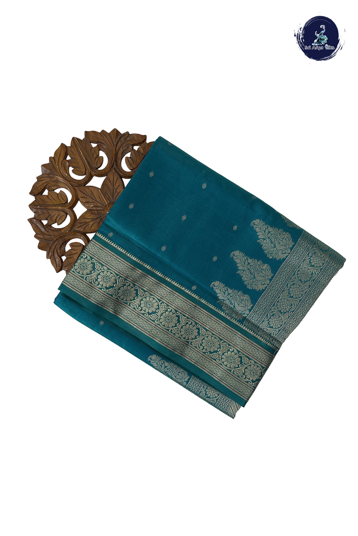 Sapphire Green 9 Yards Semi Silk With Zari Buttas Pattern