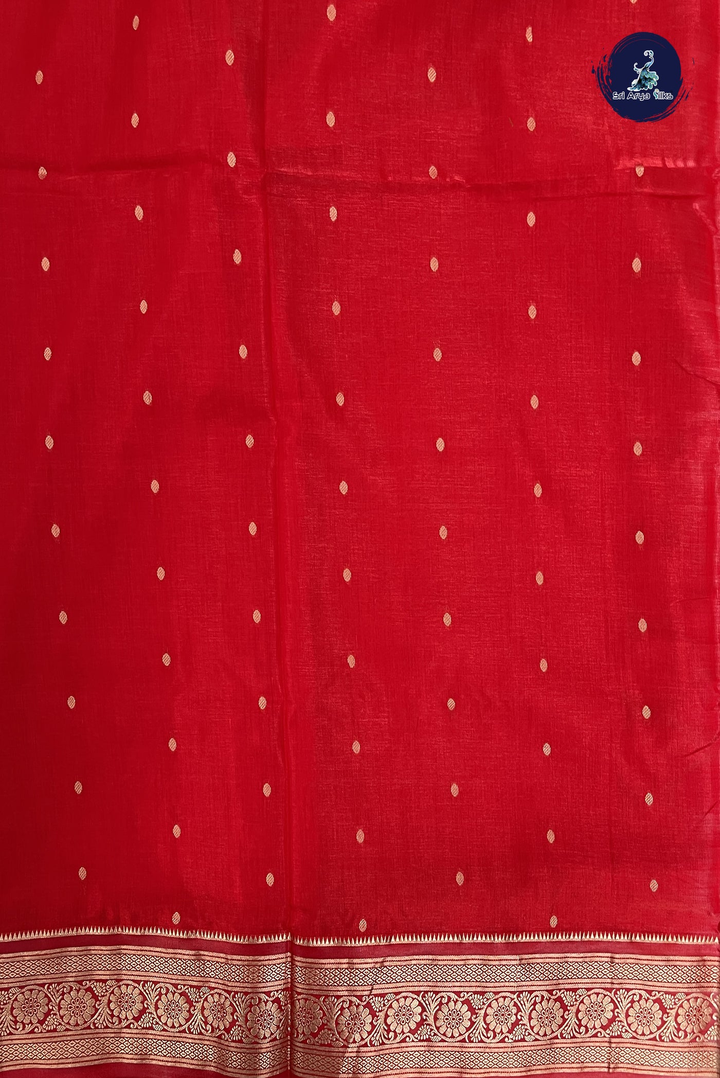 Red 9 Yards Semi Silk With Zari Buttas Pattern