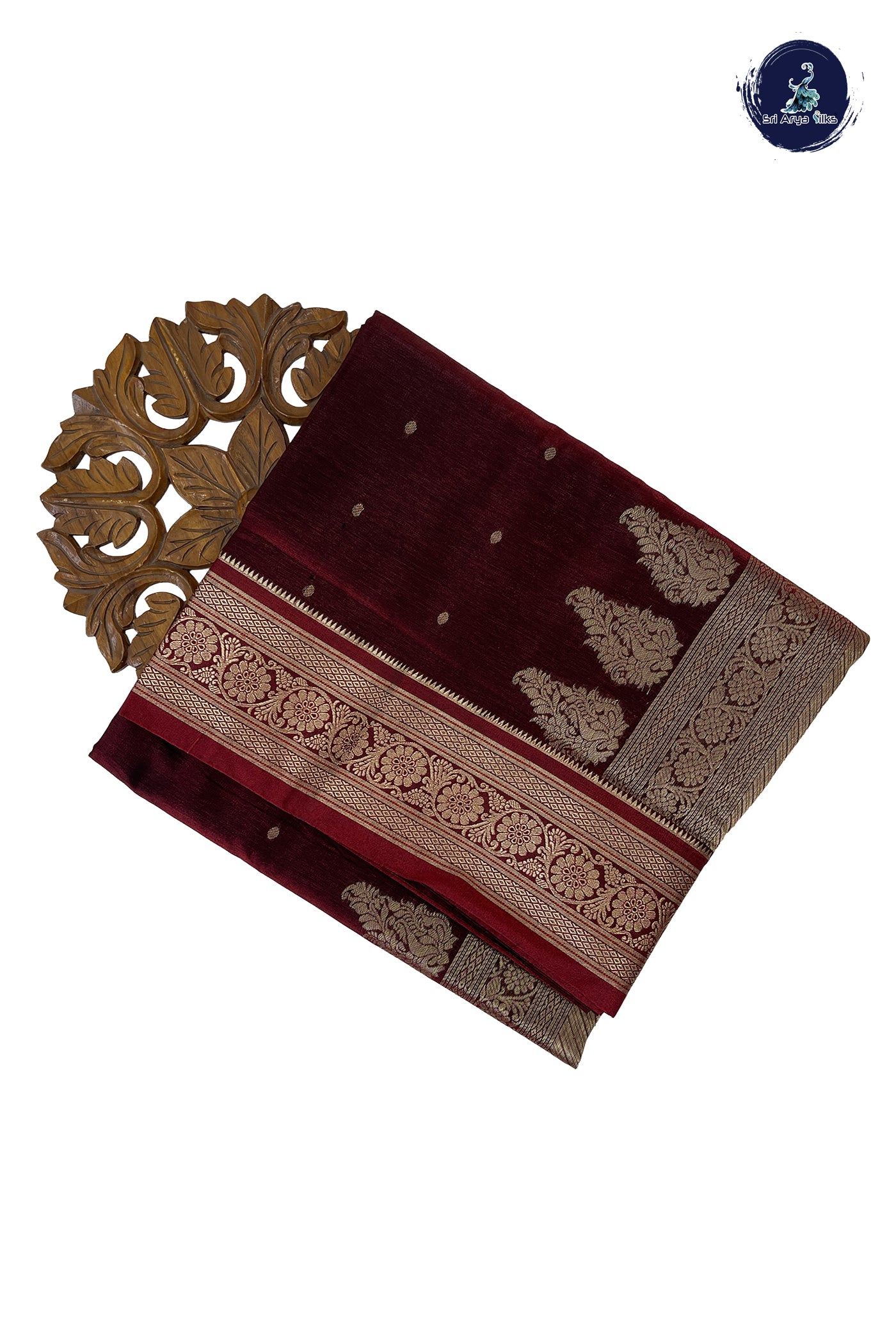 Brown 9 Yards Semi Silk With Zari Buttas Pattern