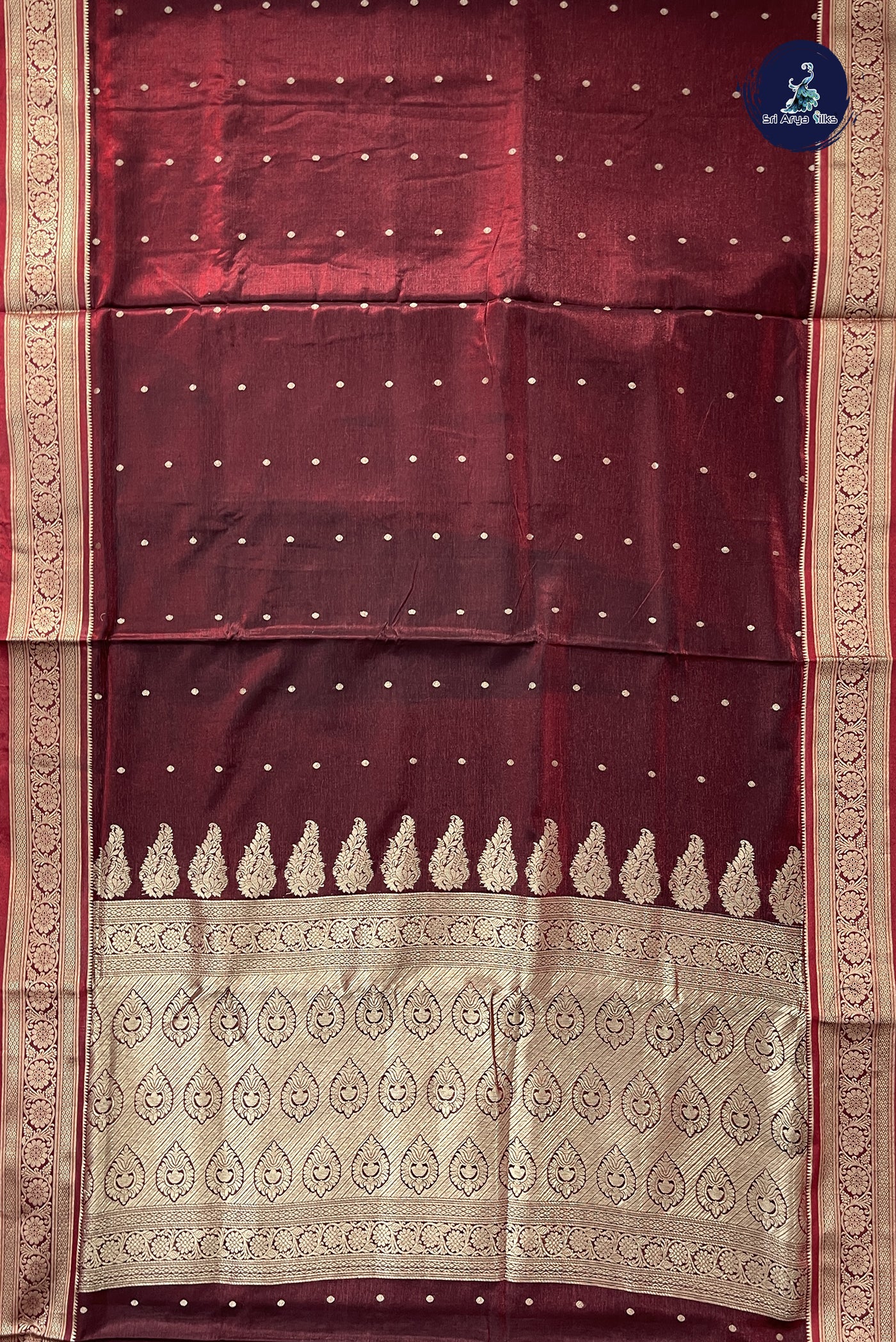 Brown 9 Yards Semi Silk With Zari Buttas Pattern