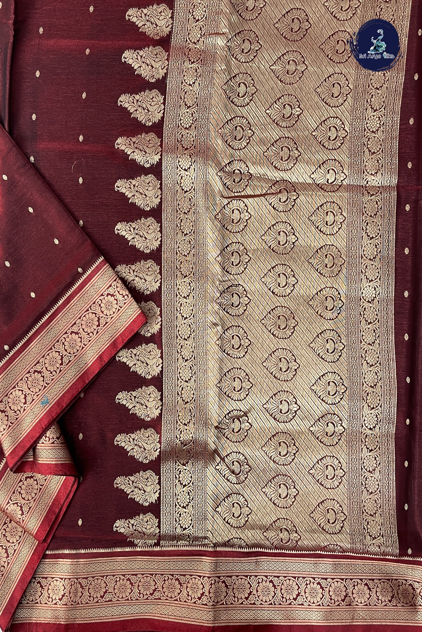 Brown 9 Yards Semi Silk With Zari Buttas Pattern