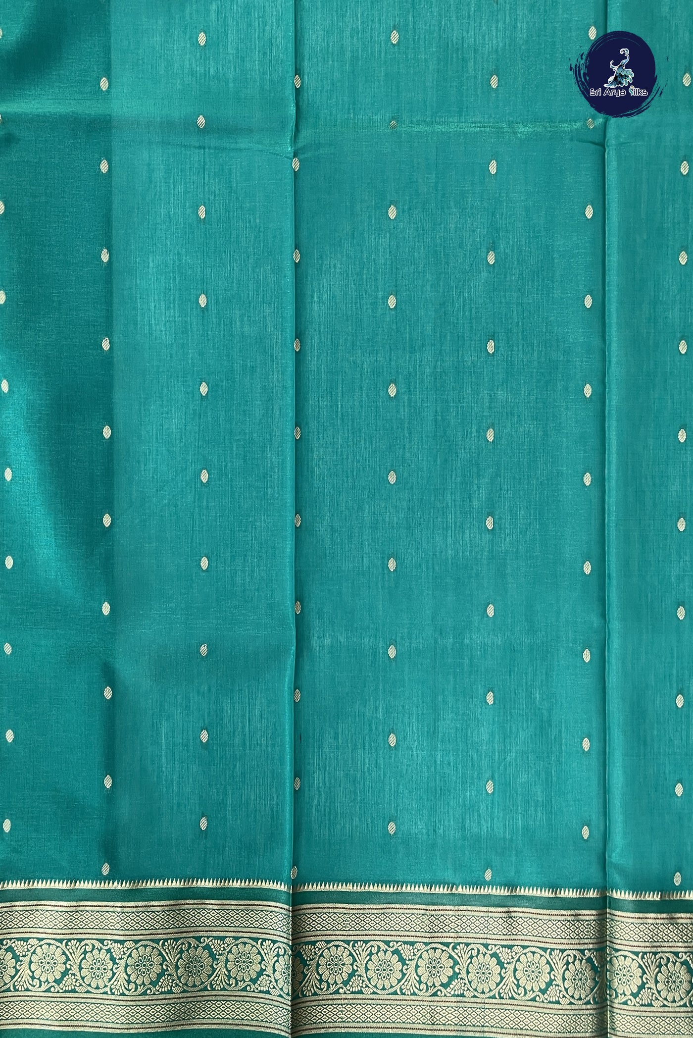Green 9 Yards Semi Silk With Zari Buttas Pattern