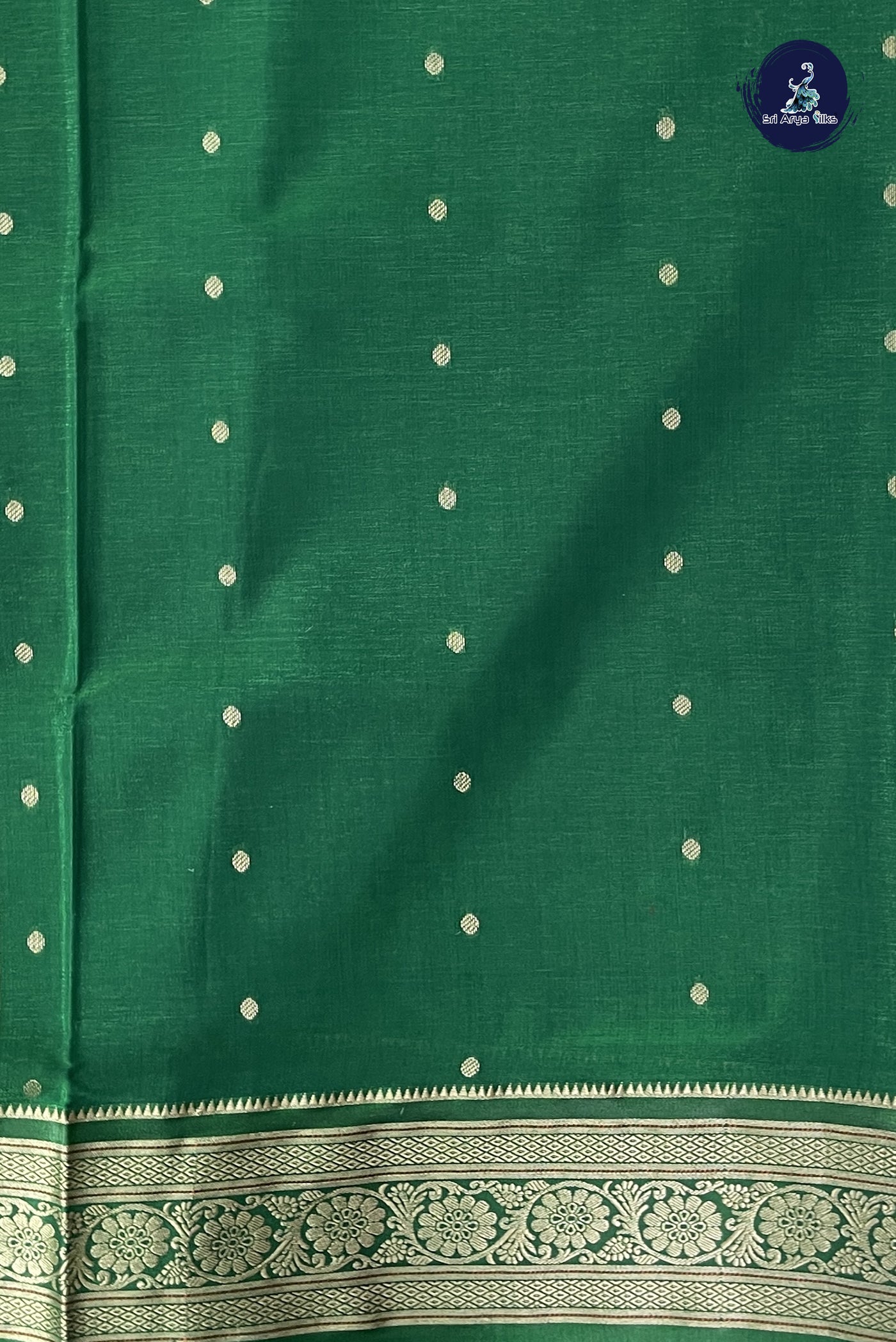 Bottle Green 9 Yards Semi Silk With Zari Buttas Pattern