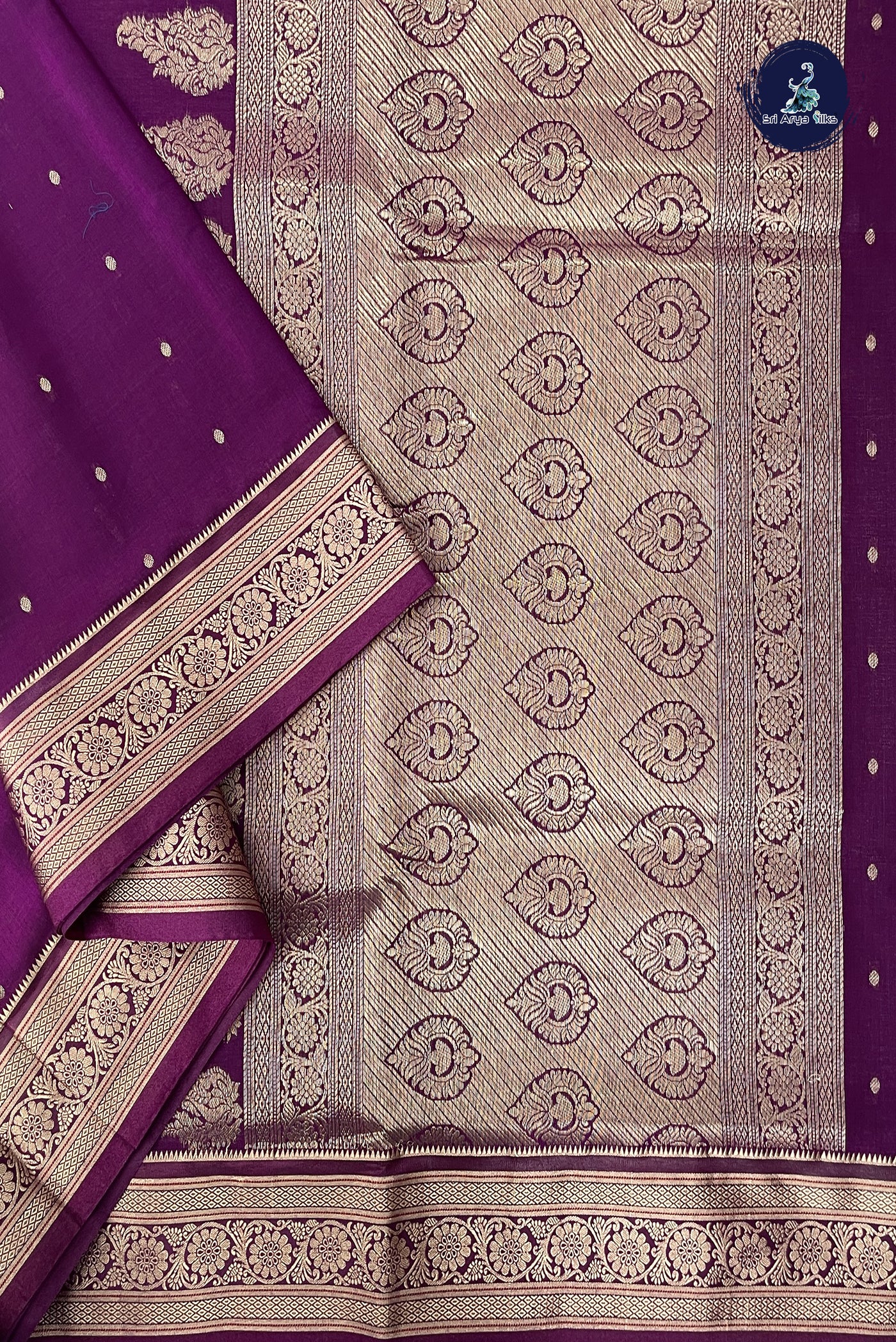 Dual Tone Purple 9 Yards Semi Silk With Zari Buttas Pattern