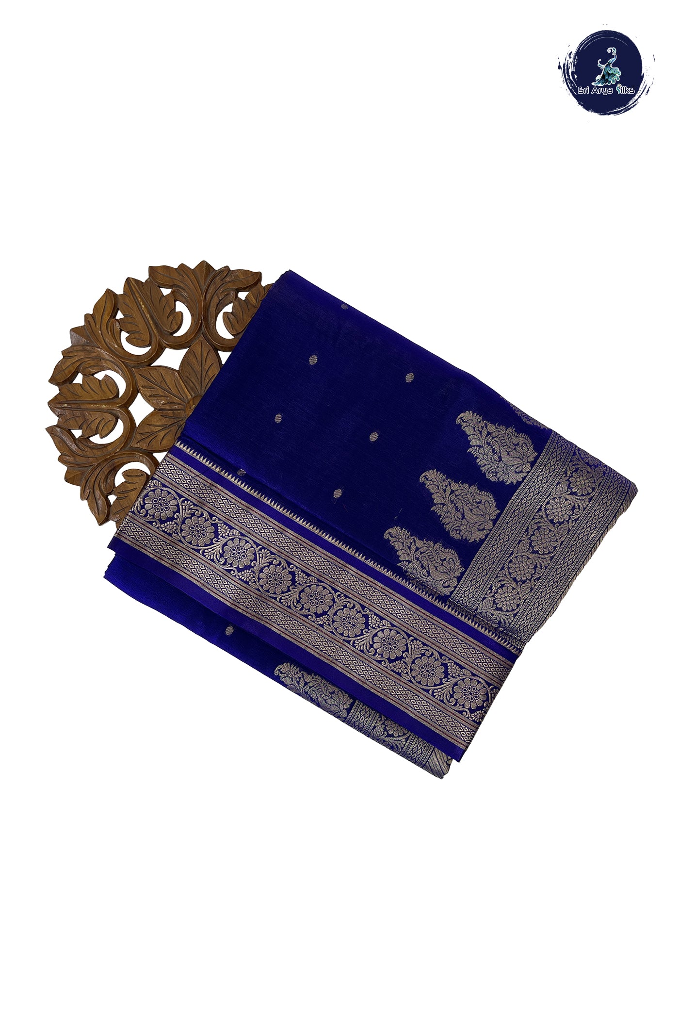 Dark Blue 9 Yards Semi Silk With Zari Buttas Pattern