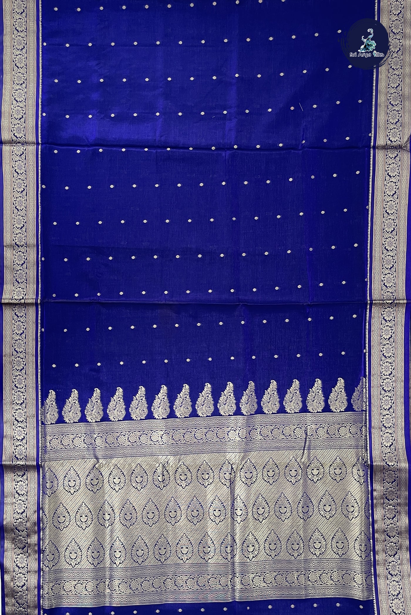 Dark Blue 9 Yards Semi Silk With Zari Buttas Pattern