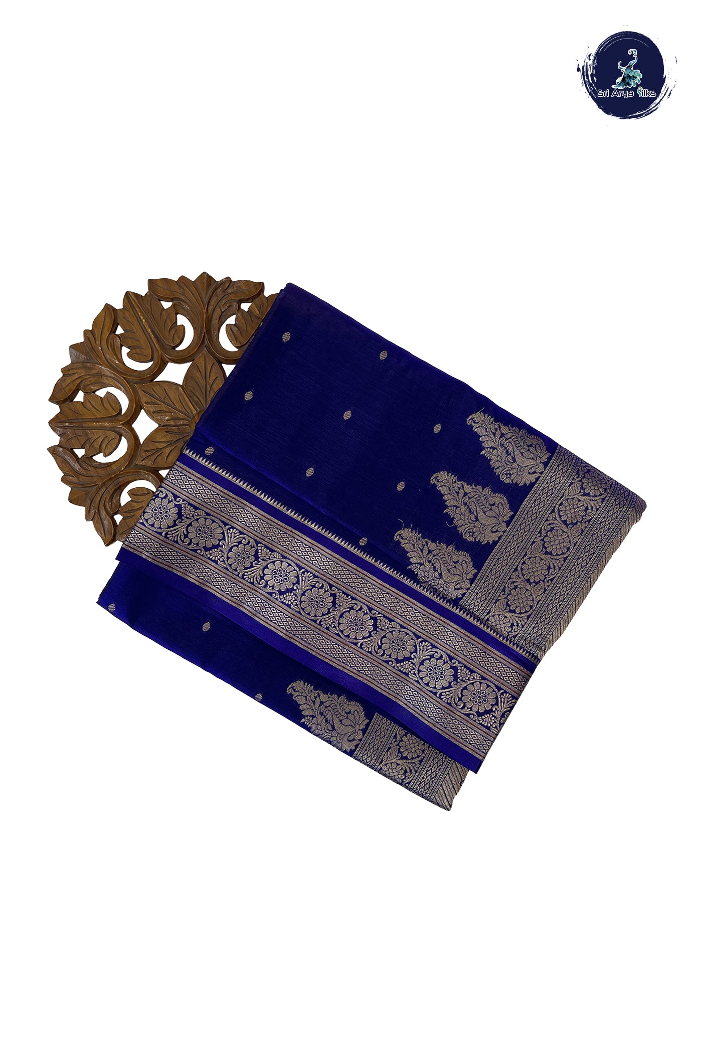 Dark Blue 9 Yards Semi Silk With Zari Buttas Pattern