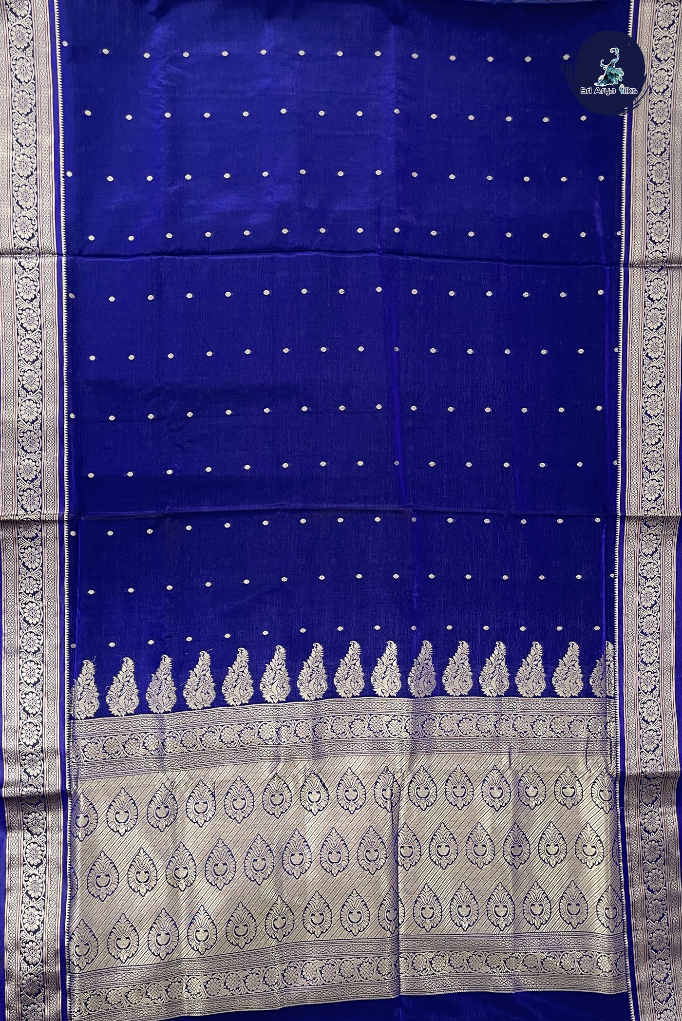 Dark Blue 9 Yards Semi Silk With Zari Buttas Pattern