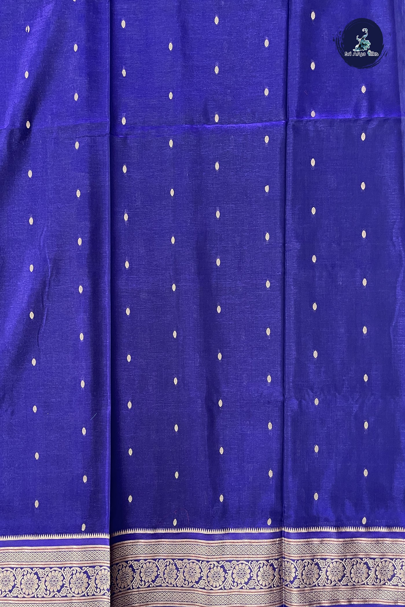 Dark Blue 9 Yards Semi Silk With Zari Buttas Pattern