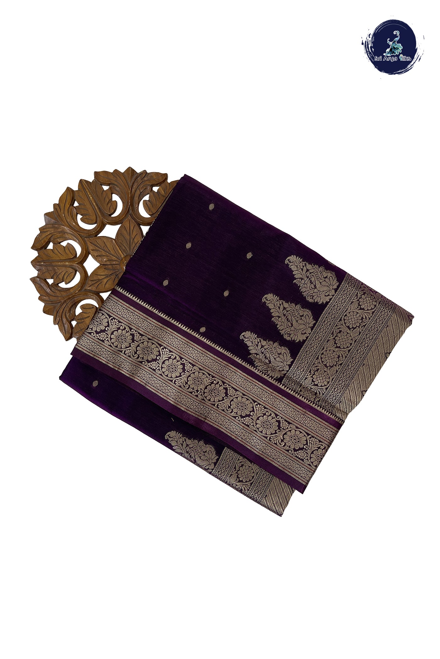 Dark Violet 9 Yards Semi Silk With Zari Buttas Pattern