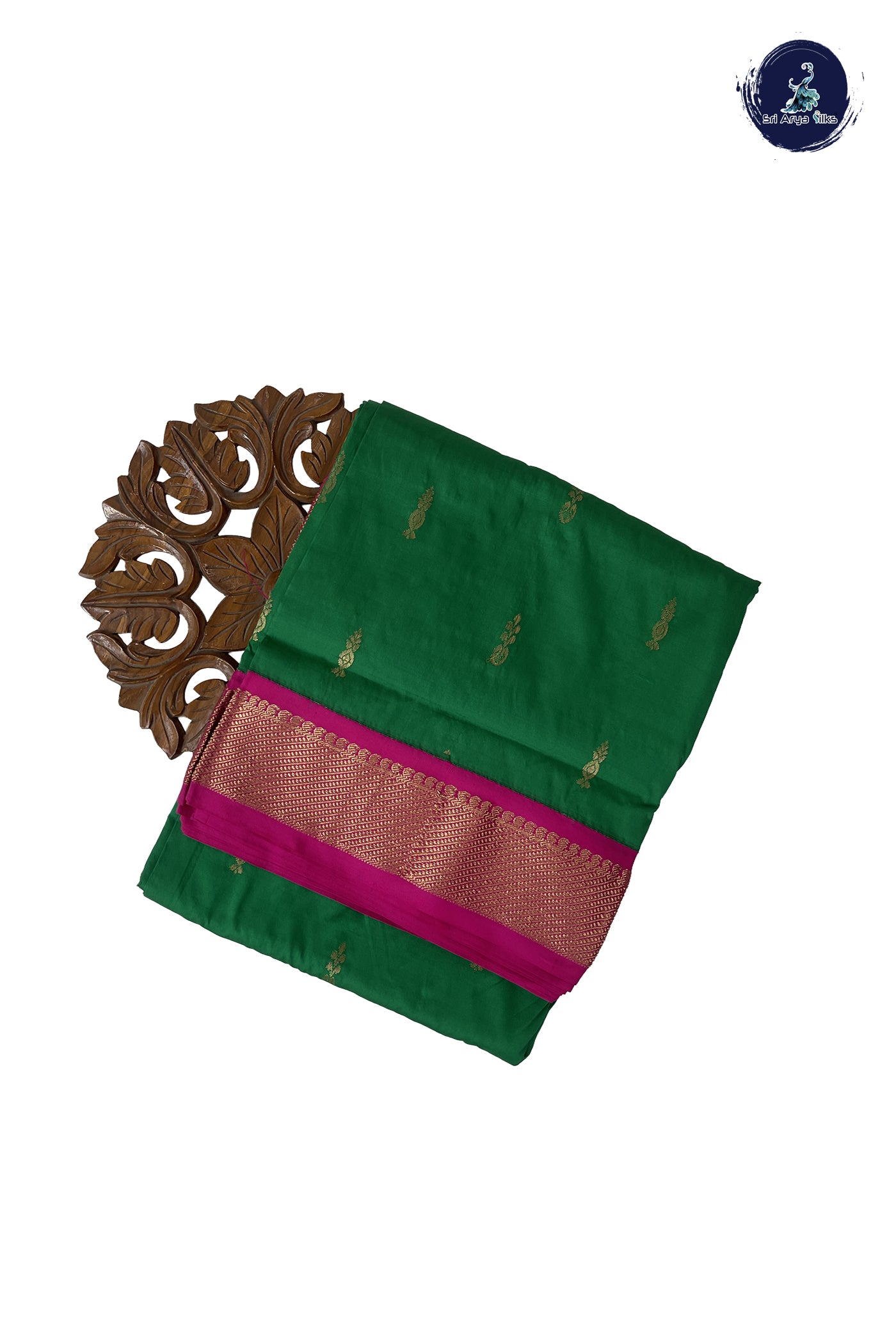 Parrot Green 10 Yards Semi Silk With Zari Buttas Pattern