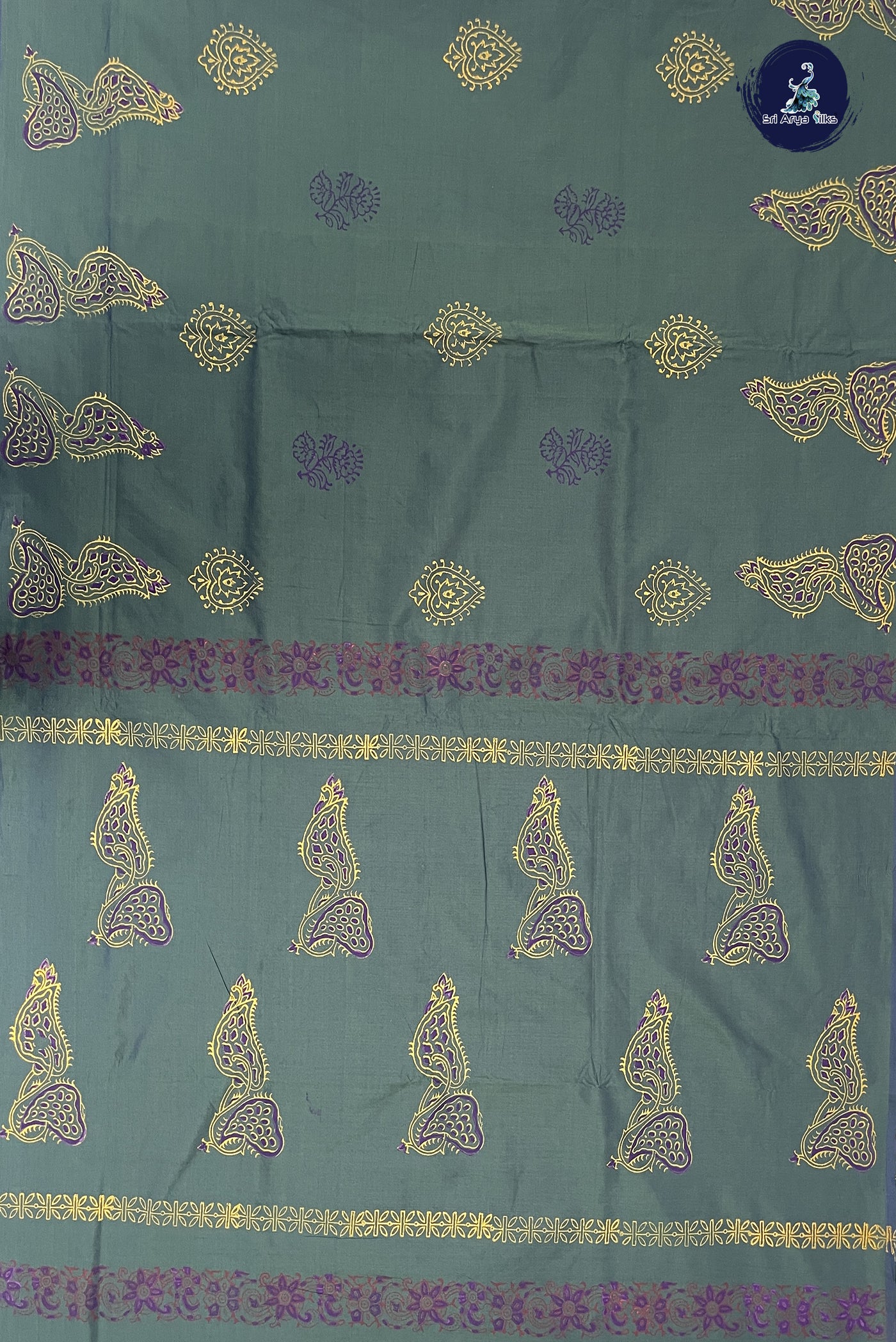 Dark Green Madisar Semi Silk Cotton Saree With Printed Pattern