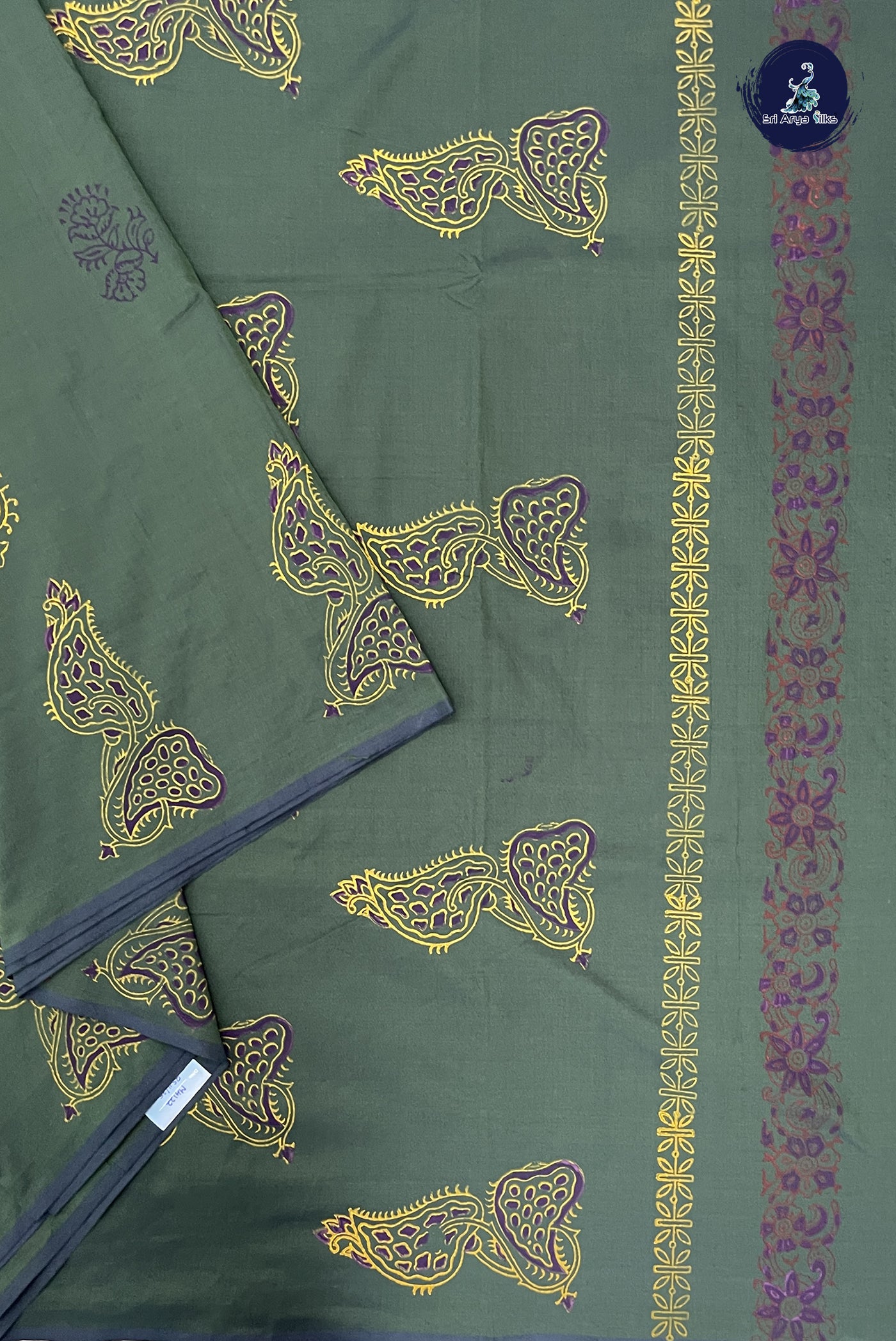 Dark Green Madisar Semi Silk Cotton Saree With Printed Pattern